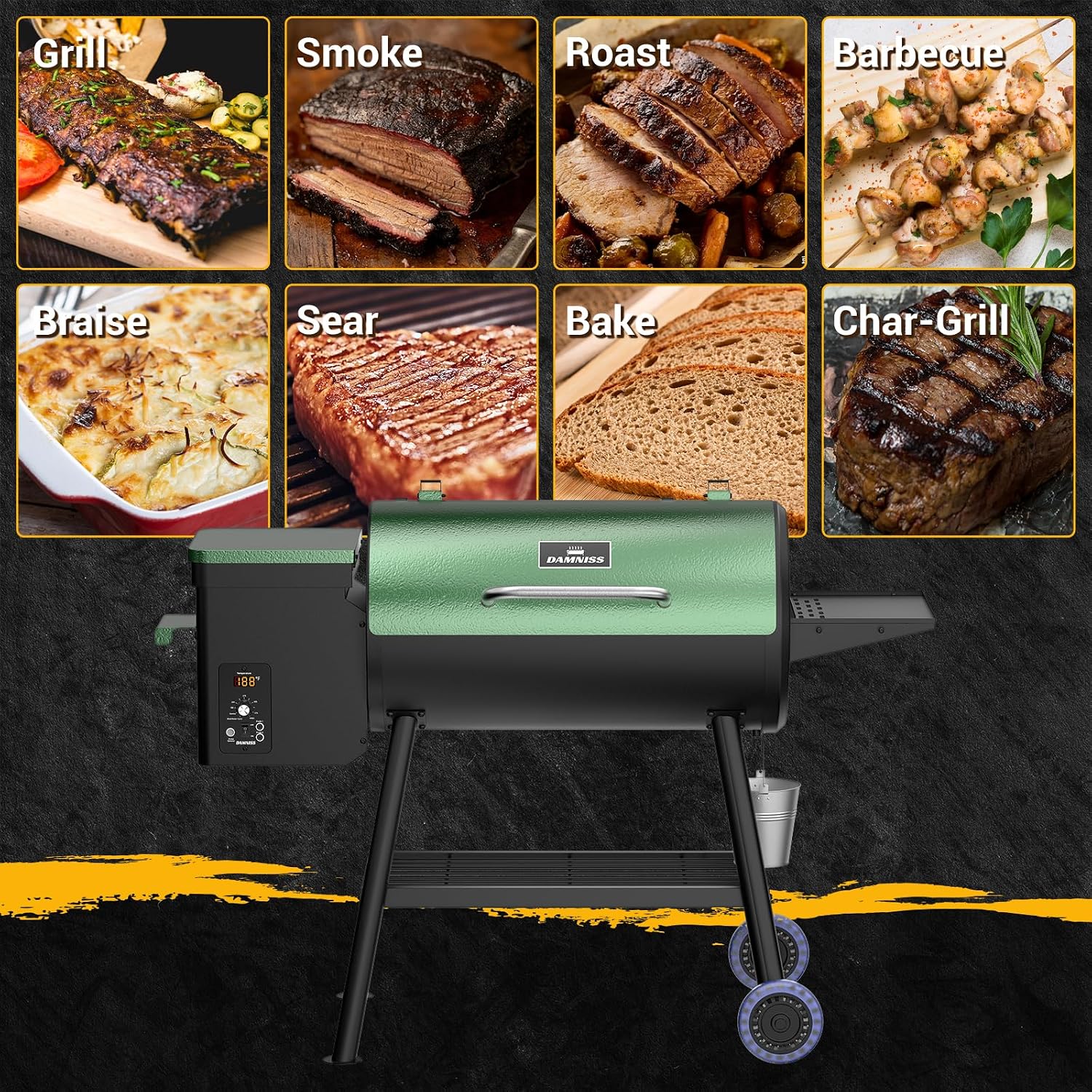 DAMNISS Pellet Smoker Grill Combo, 565 SQ.IN Cooking Area with PID Temperature Control (180-450°F) Electric BBQ Meat Grills & Smokers, Patio Backyard for Roast Outdoor