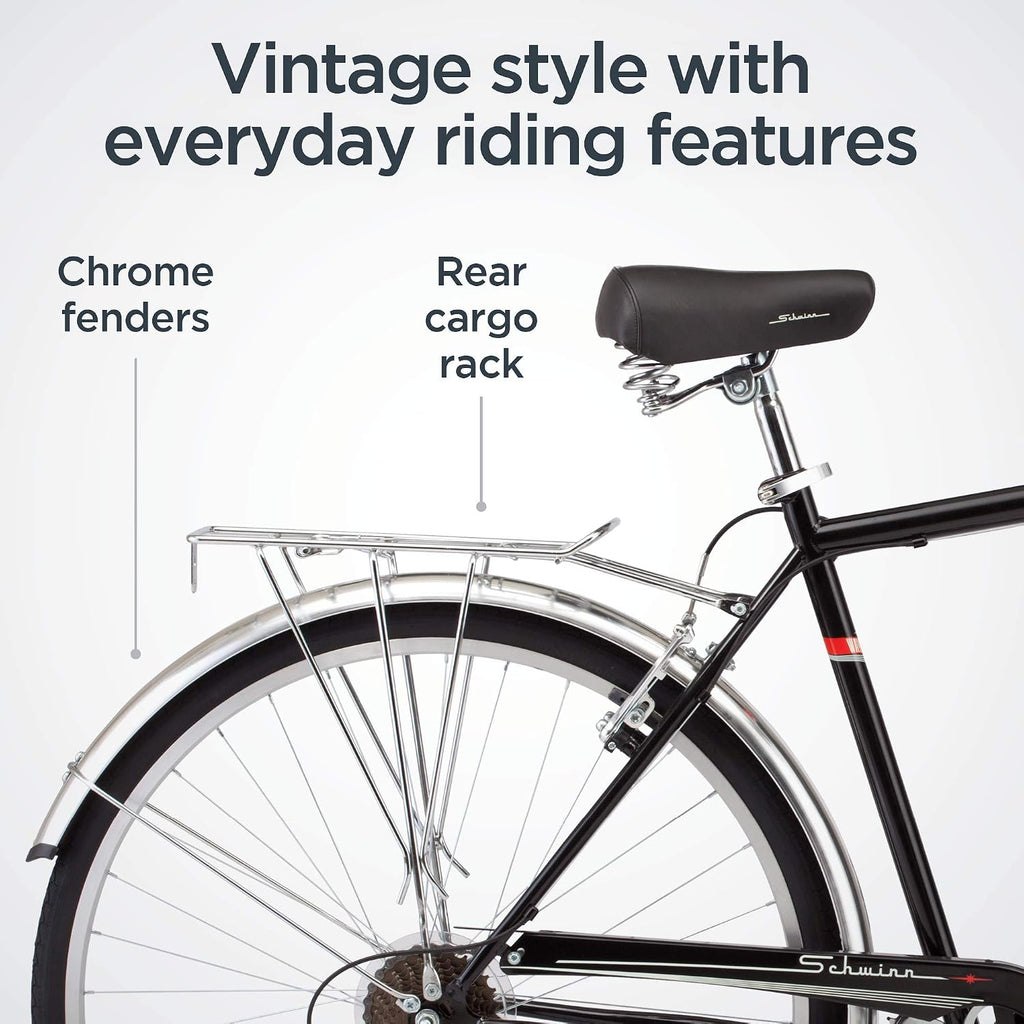 Schwinn Wayfarer Hybrid Bike, 700c Mens and Womens Bike, 7-Speed Hybrid Bicycle, Retro Steel Frame, Front and Rear Linear Pull Brakes, Fenders, Cargo Space, Adult Bicycle