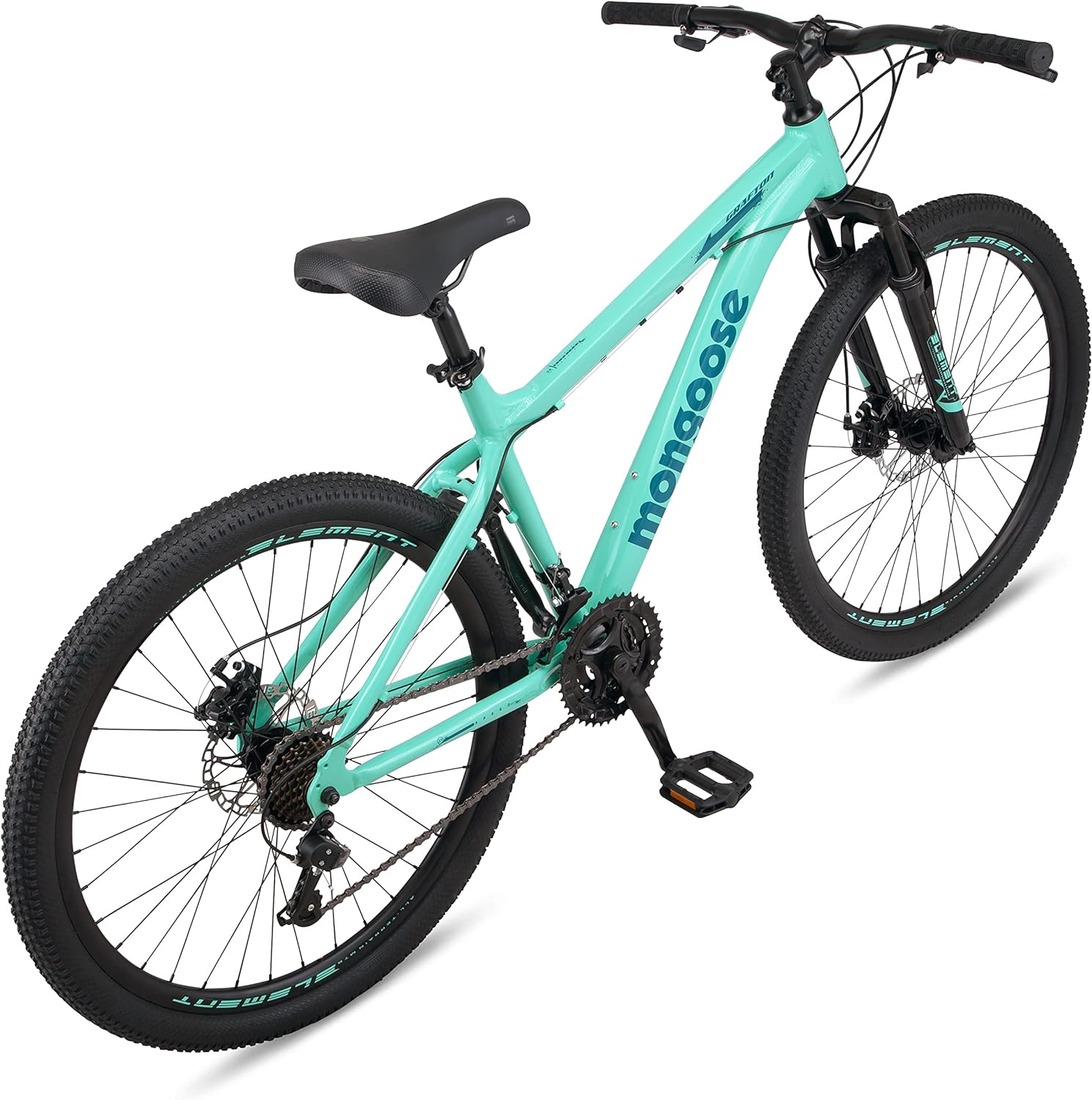 Mongoose Grafton Mountain Bike, 21 Speed, Aluminum Frame, Knobby Mountain Tires, Suspension Fork, Trigger Shifters, Mechanical Disc Brakes | Trigger Shifter, Aluminum Frame, Front Suspension