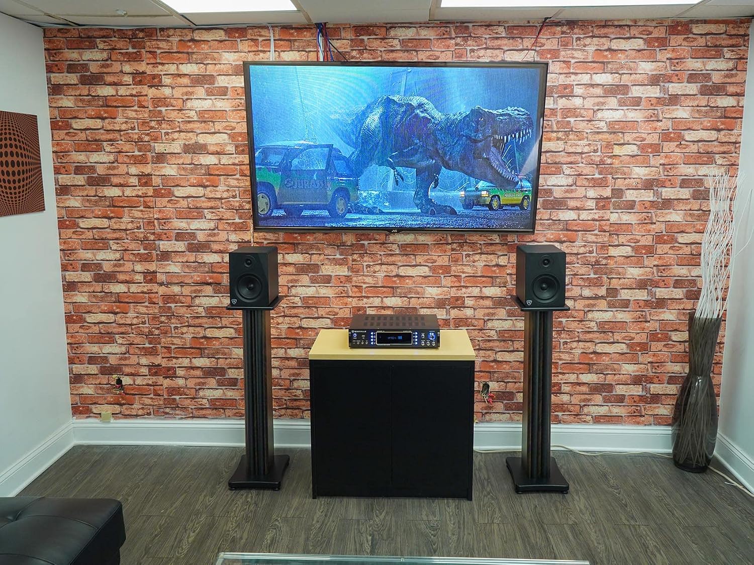 Rockville SS36D Pair 36' Home Speaker Stands, 100Lb Capacity, Fixed Height, Cable Management, Wide Stable Base, Premium Dark Wood Grain, for Home Theater and Hi-Fi Audio