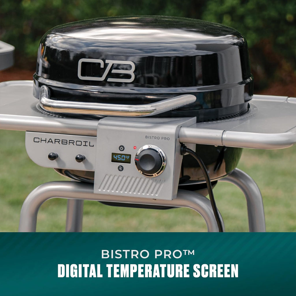 Charbroil 3-in-1 Dual Fuel Outdoor Bistro Pro Electric Grill & Griddle + Charcoal Mode BBQ, Black - 25302145