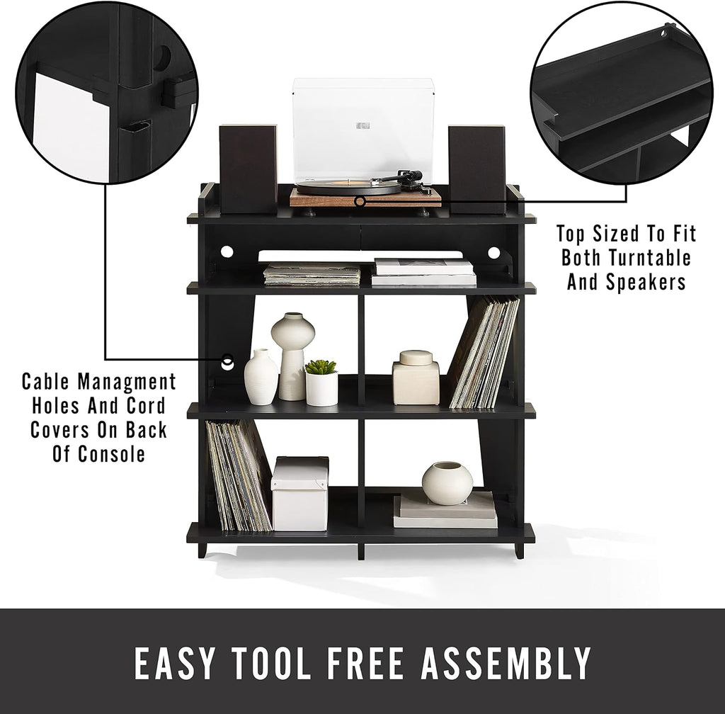 Crosley Furniture Soho Media Console, Record Player Stand with Vinyl Storage, Modern Home Organizer, Black