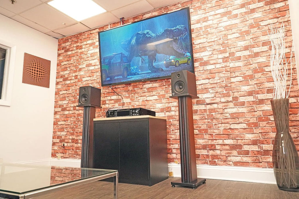 Rockville SS36D Pair 36' Home Speaker Stands, 100Lb Capacity, Fixed Height, Cable Management, Wide Stable Base, Premium Dark Wood Grain, for Home Theater and Hi-Fi Audio
