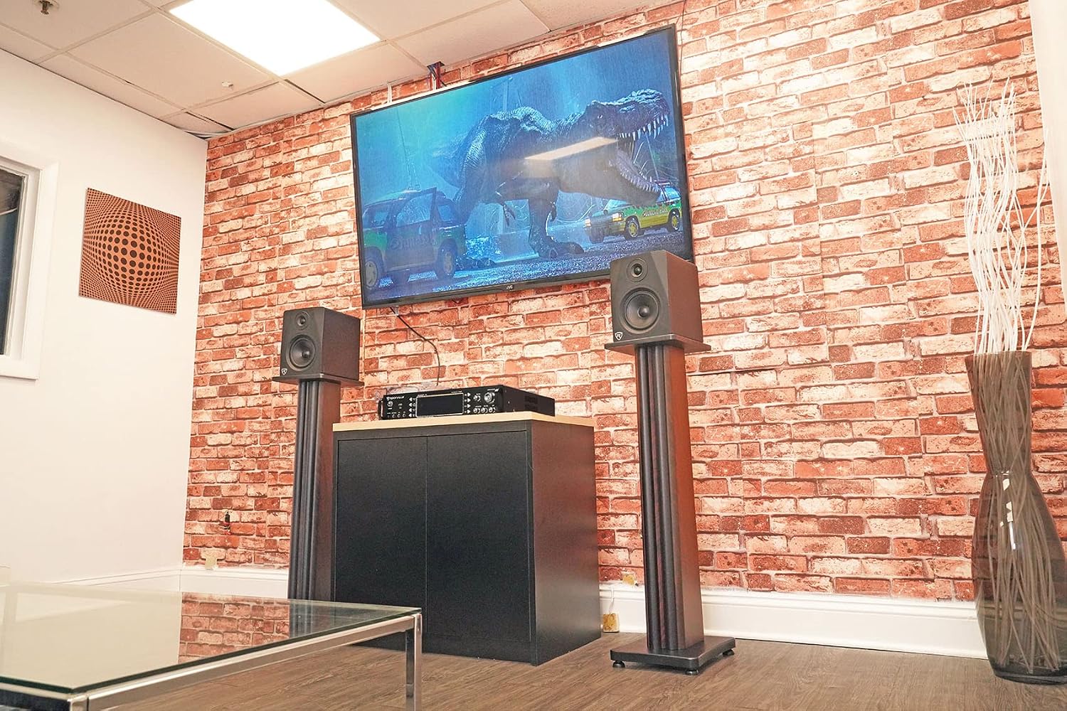 Rockville SS36D Pair 36' Home Speaker Stands, 100Lb Capacity, Fixed Height, Cable Management, Wide Stable Base, Premium Dark Wood Grain, for Home Theater and Hi-Fi Audio