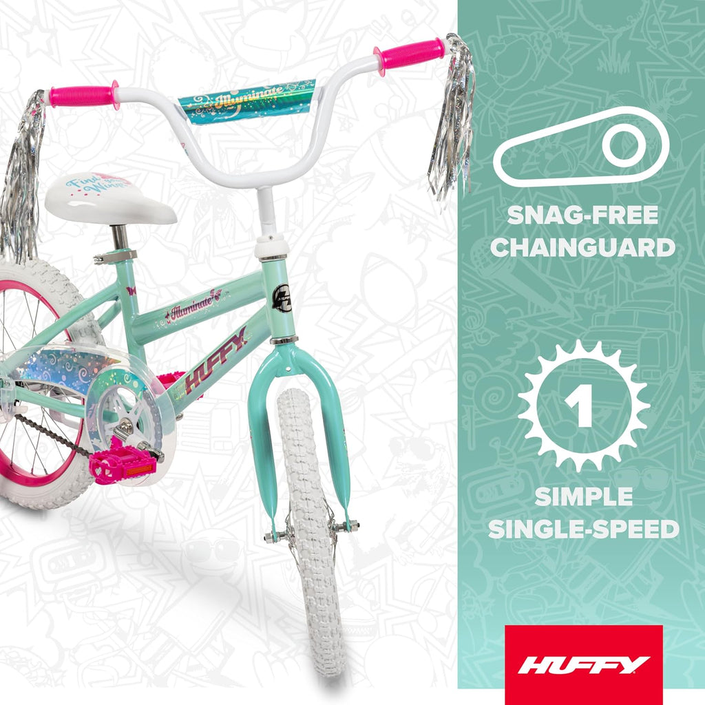 Huffy Illuminate Bike for Girls, 12/16/20 Inch Size Options, Ages 3+ Years Old, Removable Training Wheels (12' and 16' Only), Multiple Color Options, Easy Assembly, Adjustable Seat, Durable