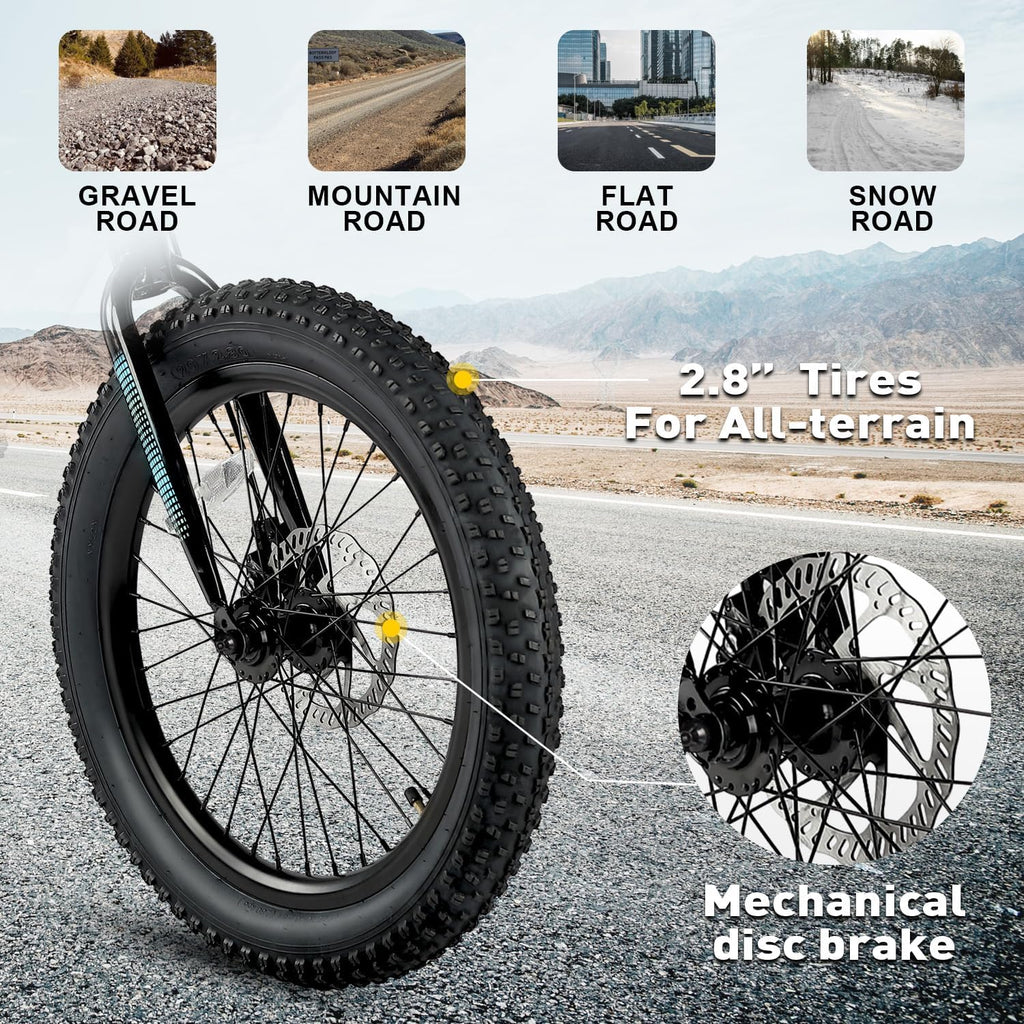 Glerc Mars Kids Mountain Bike, 20 24 Inch Fat Tire Bike for Teen Ages 6-14 Year Old, Bicycle with 2.8-Inch Wide Tires and 6 Speed Drivetrain, Multiple Colors