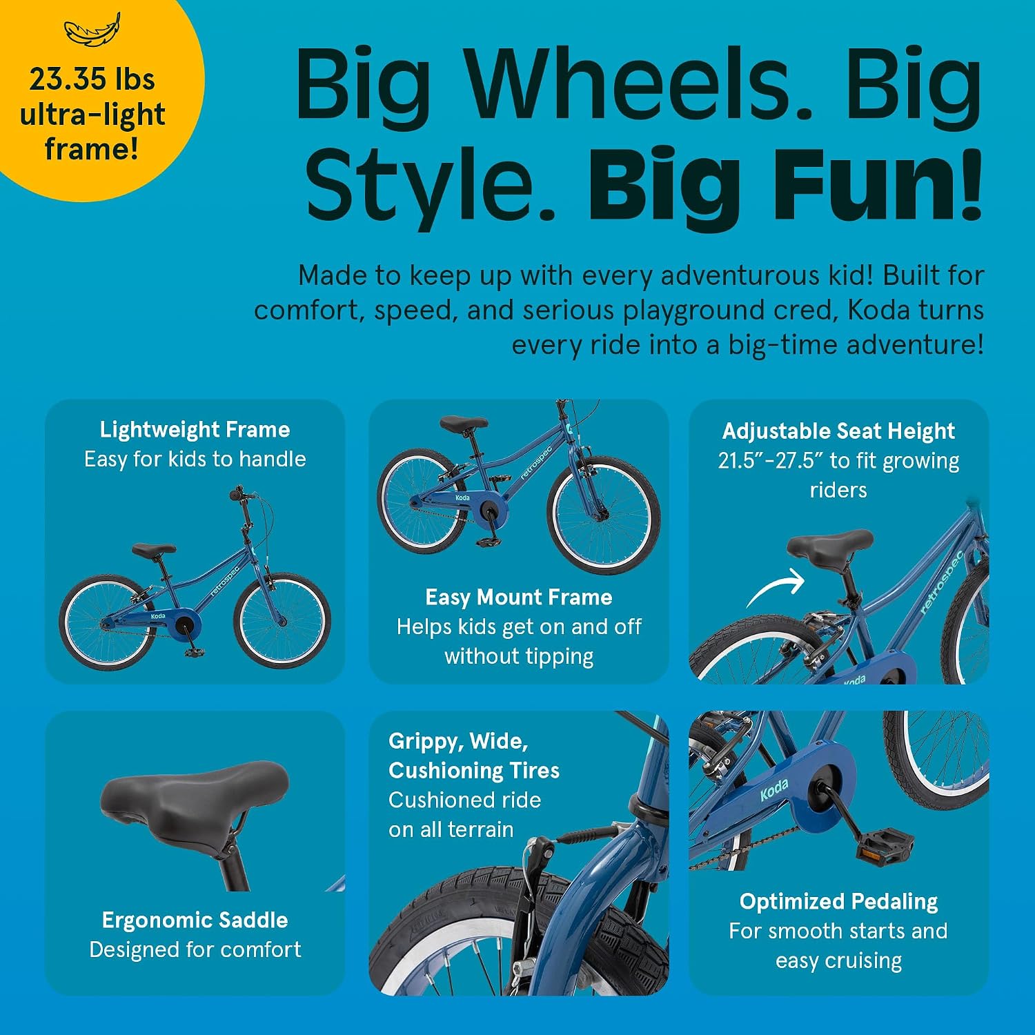 Retrospec Koda Plus Kids Bike for Boys & Girls Ages 6-8 Years - Children's Bicycle, Adjustable Seat & Handlebars