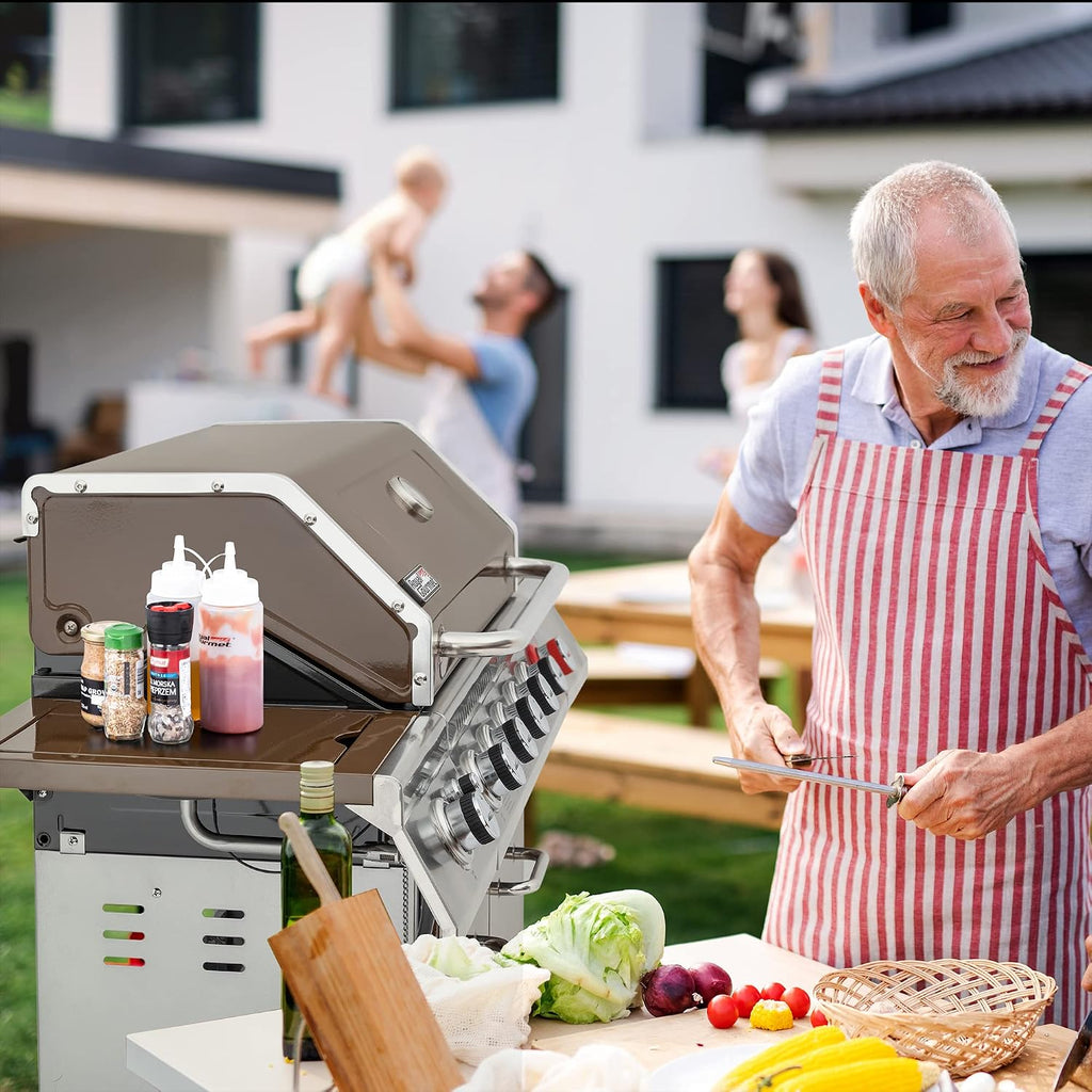 Royal Gourmet GA6402C 6-Burner Propane Gas Grill with Sear Burner and Side Burner, 74,000 BTUs, Cabinet Style Outdoor BBQ Grill for Barbecue Grilling & Backyard Cooking, Coffee