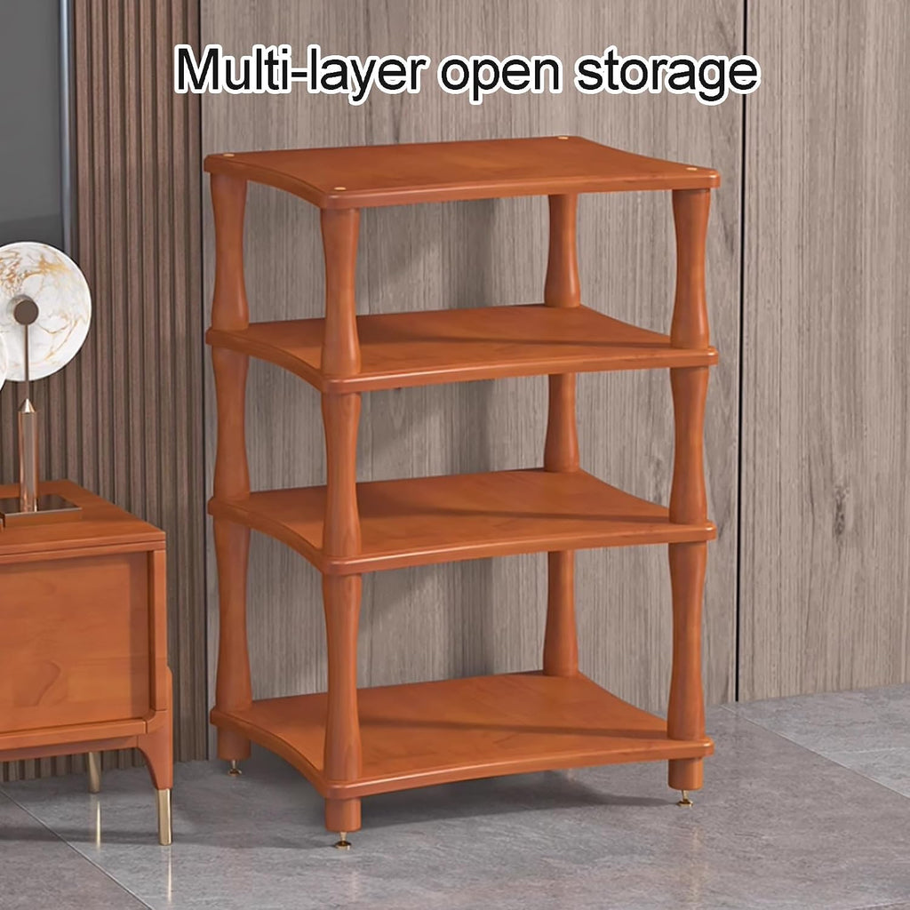 Teak Stereo Rack AV Media Stand - Audio Tower for CD Player, Receiver & AV Equipment - Display Cabinet for Living Room, Gaming & Recording Room (60x48x64cm)
