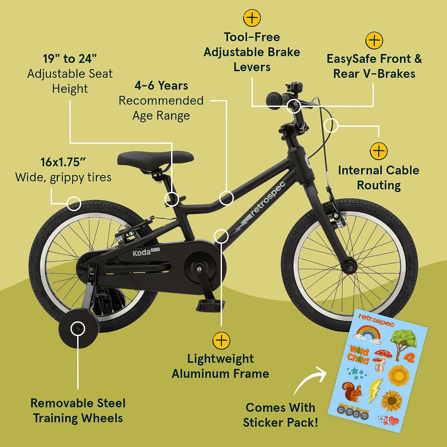 Retrospec Koda Plus Kids Bike for Boys & Girls Ages 4-6 Years - Children's Bicycle, Adjustable Seat & Handlebars