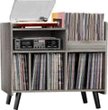 Record Player Stand, Large Record Player Table Cabinet with Open Vinyl Storage and Display Shelf Holds up to 250 Albums, Mid Century Wood Turntable for Living Room, Bedroom (Grey)