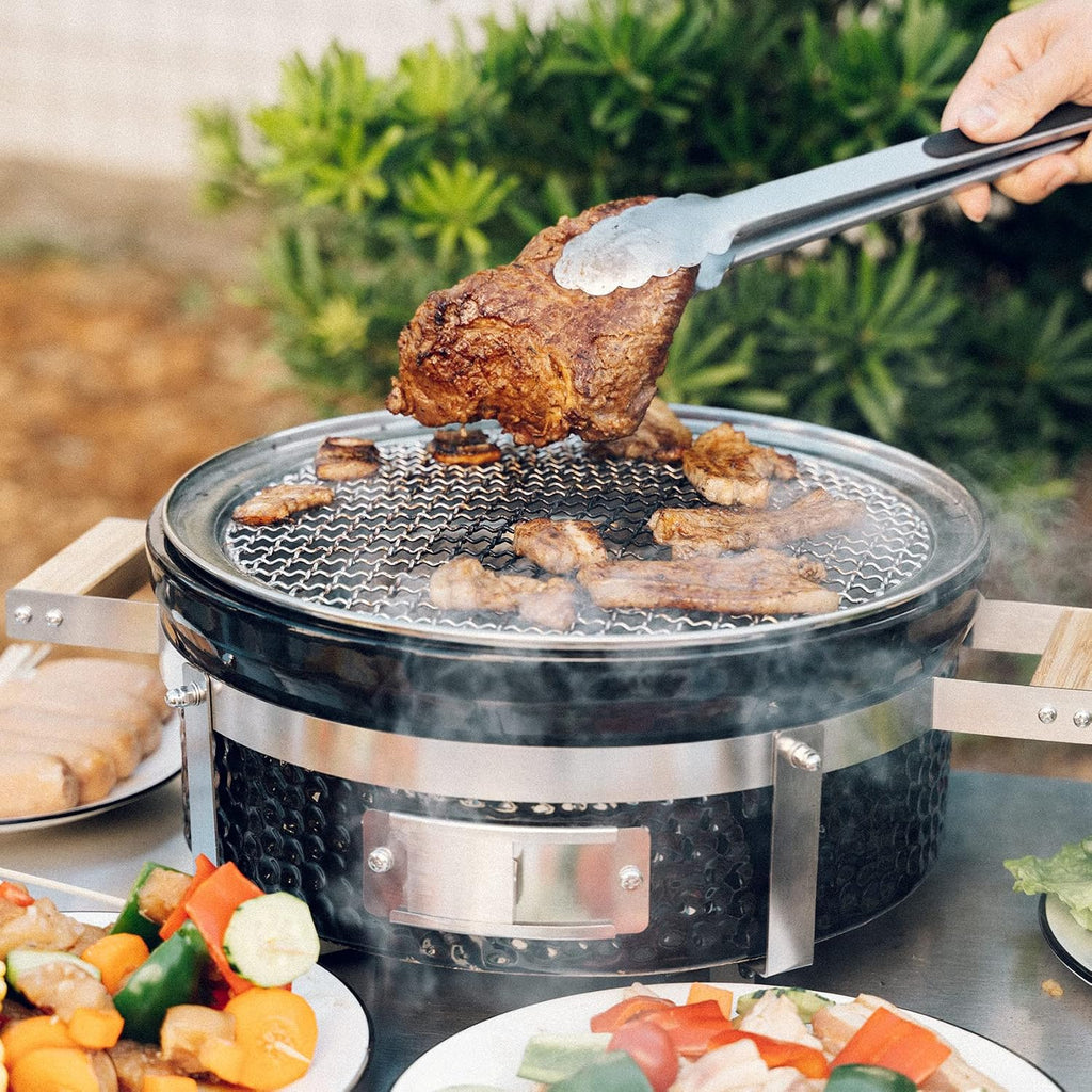 ONLYFIRE GRILLS Ceramic Hibachi Charcoal Grill with Grid Lifter, 14' Portable BBQ Yakitori Grill with Stainless Steel Grate for Outdoor Patio Backyard Barbecue Cooking, GS305