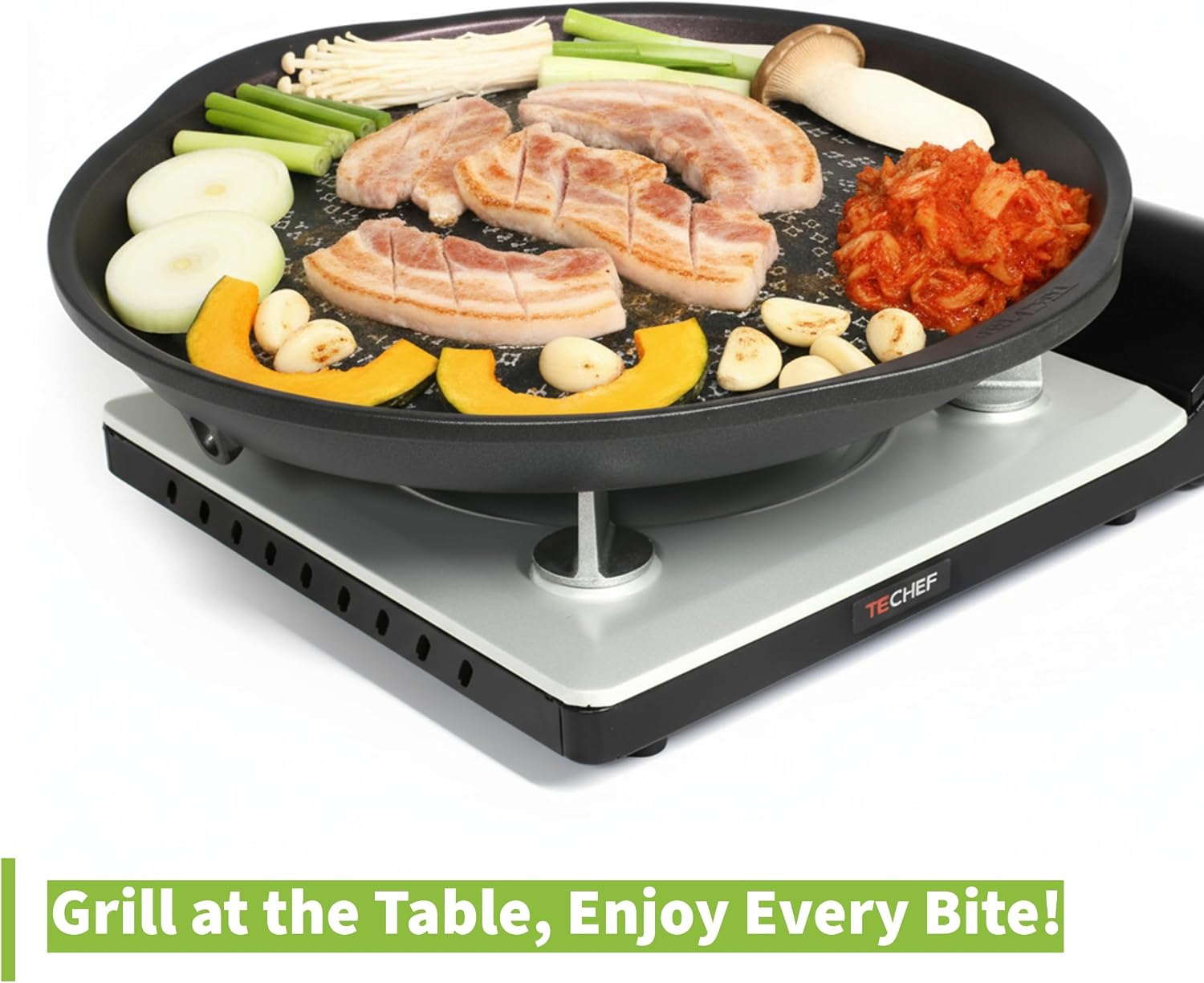 TECHEF - Stovetop Korean BBQ Non-Stick Grill Pan with Agni Portable Gas Stove Burner, Made in Korea (Essential KBBQ Set)
