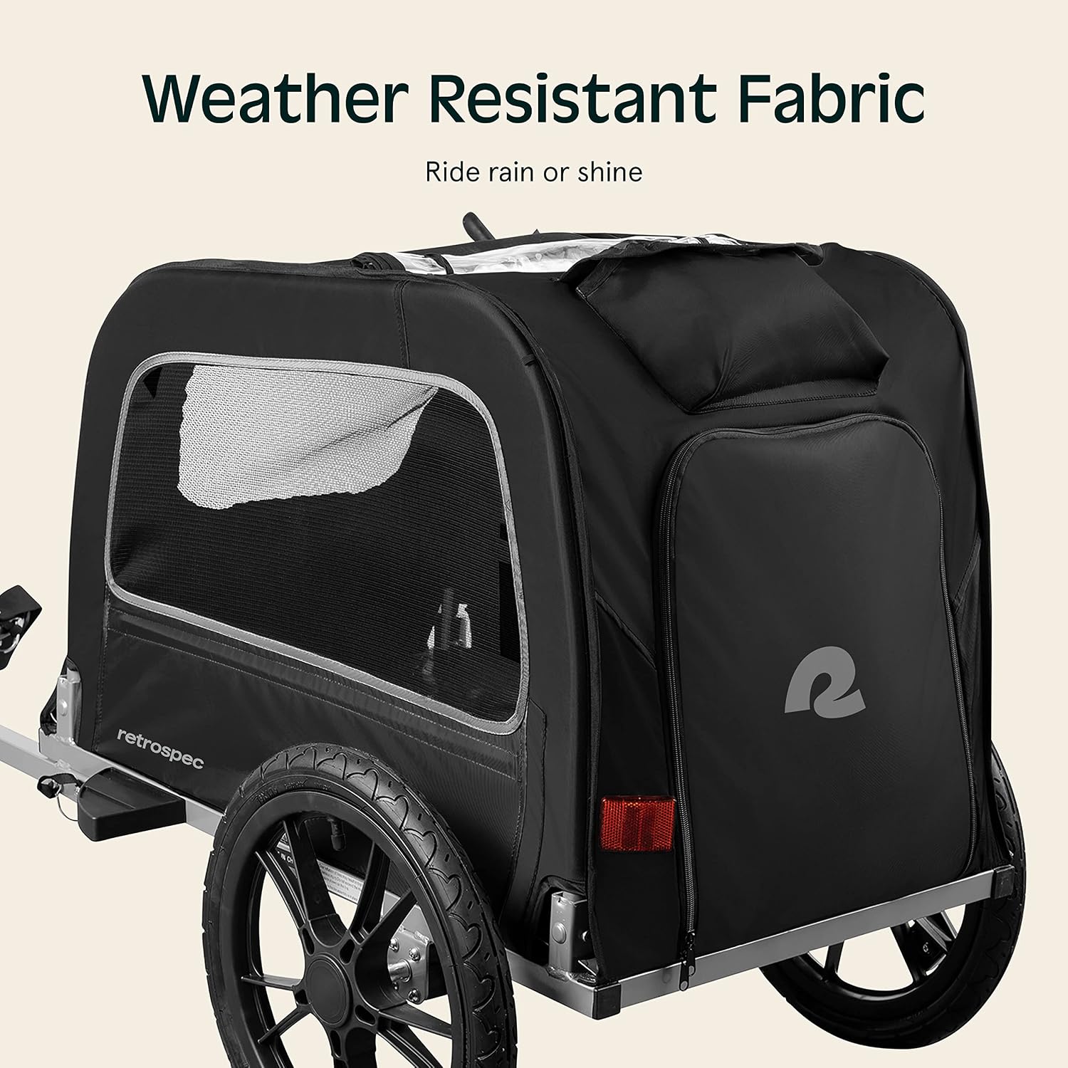 Retrospec Rover Waggin' Pet and Dog Bike Trailer with Weather-Resistant Canopy & Mesh Shield - Foldable Frame, 16in Wheels with Storage Pouch & Internal Safety Leash Supports up to 50 lbs