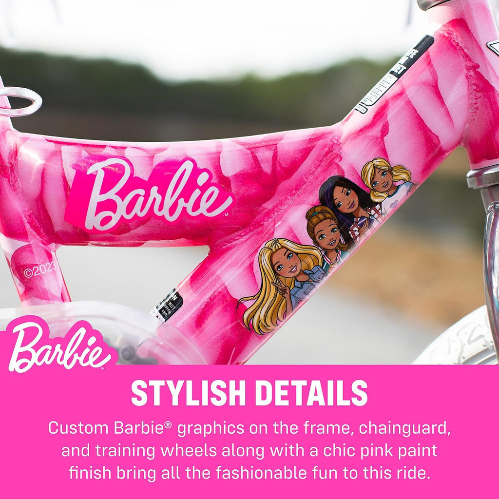 Dynacraft Barbie 12, 16, 18-inch Girls' Bike for Kids Ages 3-9 Years - Fun and Stylish Design, Sturdy and Durable, Perfect for Kids Learning to Ride, Easy to Assemble, Ideal for Young Riders