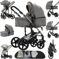 2 in 1 Baby Stroller Reversible Portable Standard Baby Stroller Convertible Pushchair Infant Buggy Baby Carriage Foldable High Landscape Pram for Toddler Newborn (2US588-GREY)