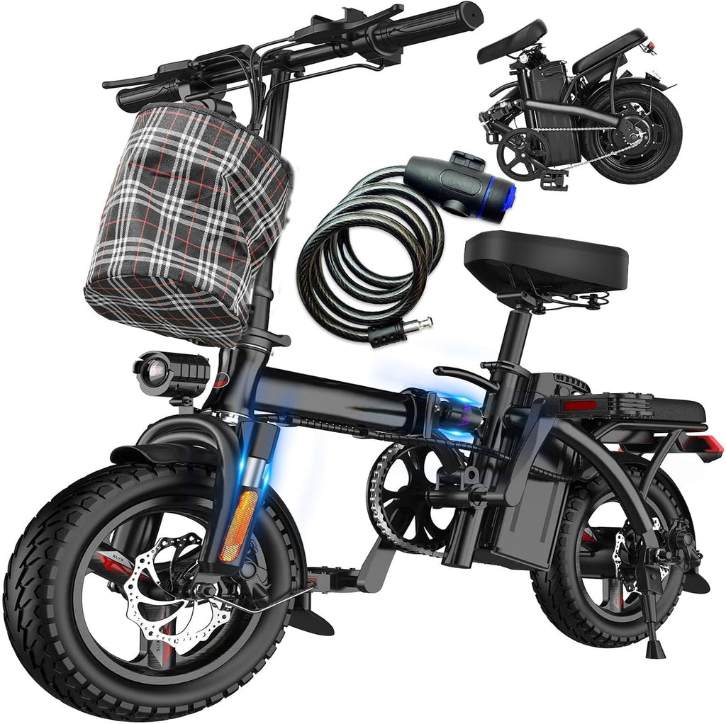 LELEKUAI Electric Bike for Adults and Teens, 520W-560W Motor, 20-24MPH, 32 Miles Range, 48V 10Ah Battery, 3-Level Pedal Assist, 14' Foldable Mini Electric Bicycle, UL 2849 Certified