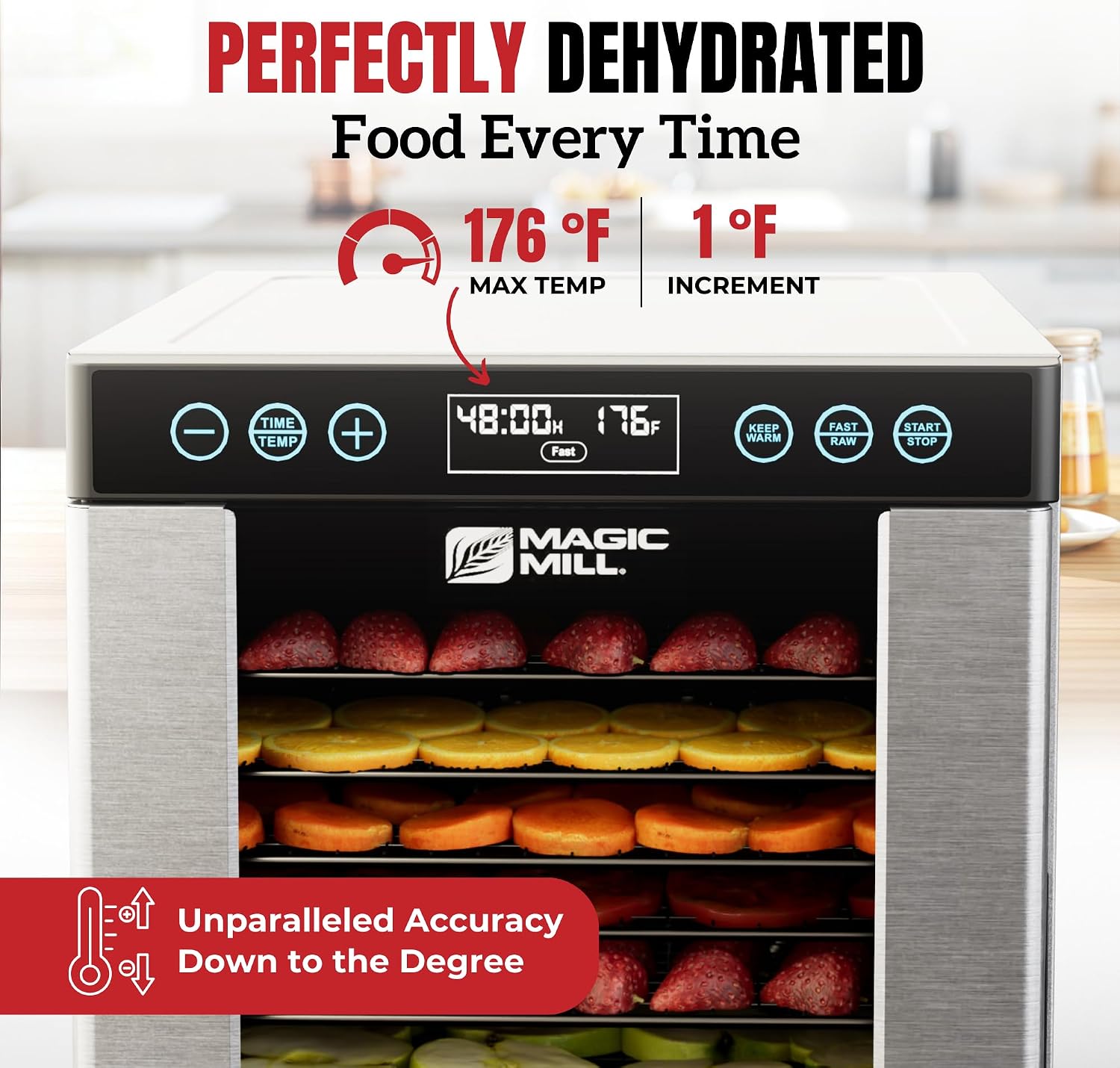 Magic Mill Pro Food Dehydrator Machine | 10 Stainless Steel Trays | Dryer for Jerky, Dog Treats, Herb, Meat, Beef, Fruit | Keep Warm Function, Digital Timer and Temperature Control, ETL Approved
