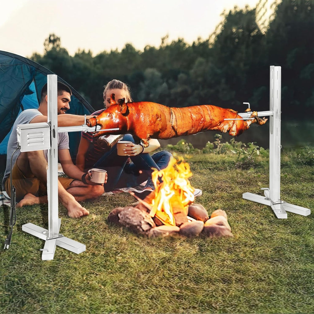 Kendane Electric Rotisserie Grill Kit, 90LBS Pig Spit Rotisserie, Stainless Steel Tripod Stand, 52' Pig Lamb Hooded Roaster, Charcoal Spit with 15W Motor & Height Adjustable for Camping