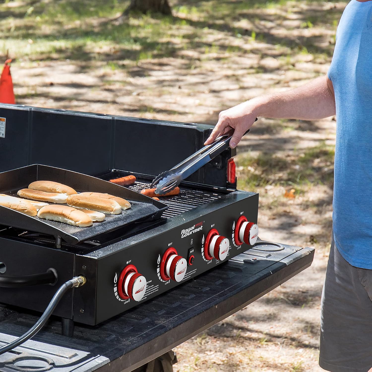 Royal Gourmet GD4002T 4-Burner Tailgater Grill and Griddle Combo, Portable Flat Top Propane Gas Grill with 40,000 BTUs Output for Backyard or Outdoor Cooking, Black