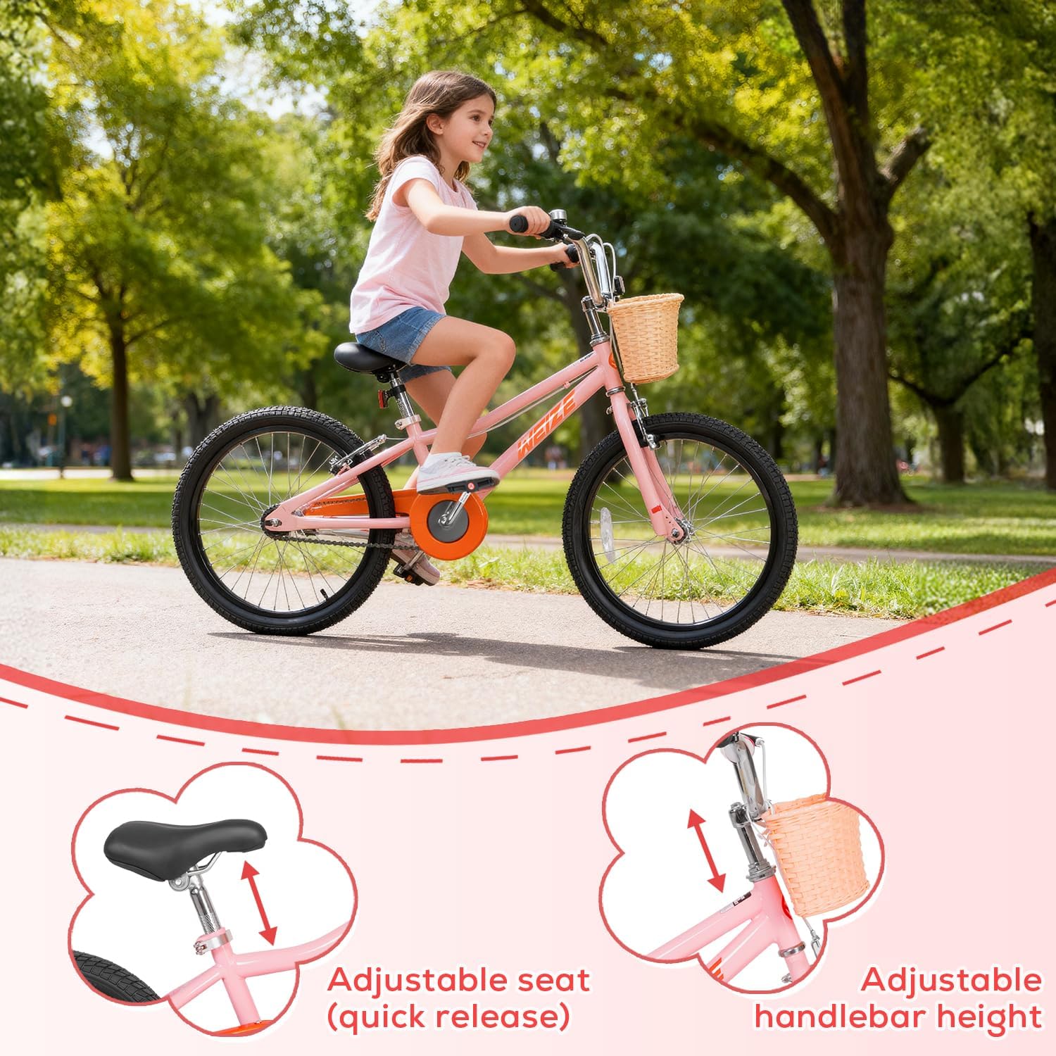 WEIZE Kids Bike, Children Bicycle for Boys & Girls Ages 4-12 Years Old, Rider Height 41-62 Inch, Adjustable Seat & Handlebars, Coaster Brake, Multiple Color Options