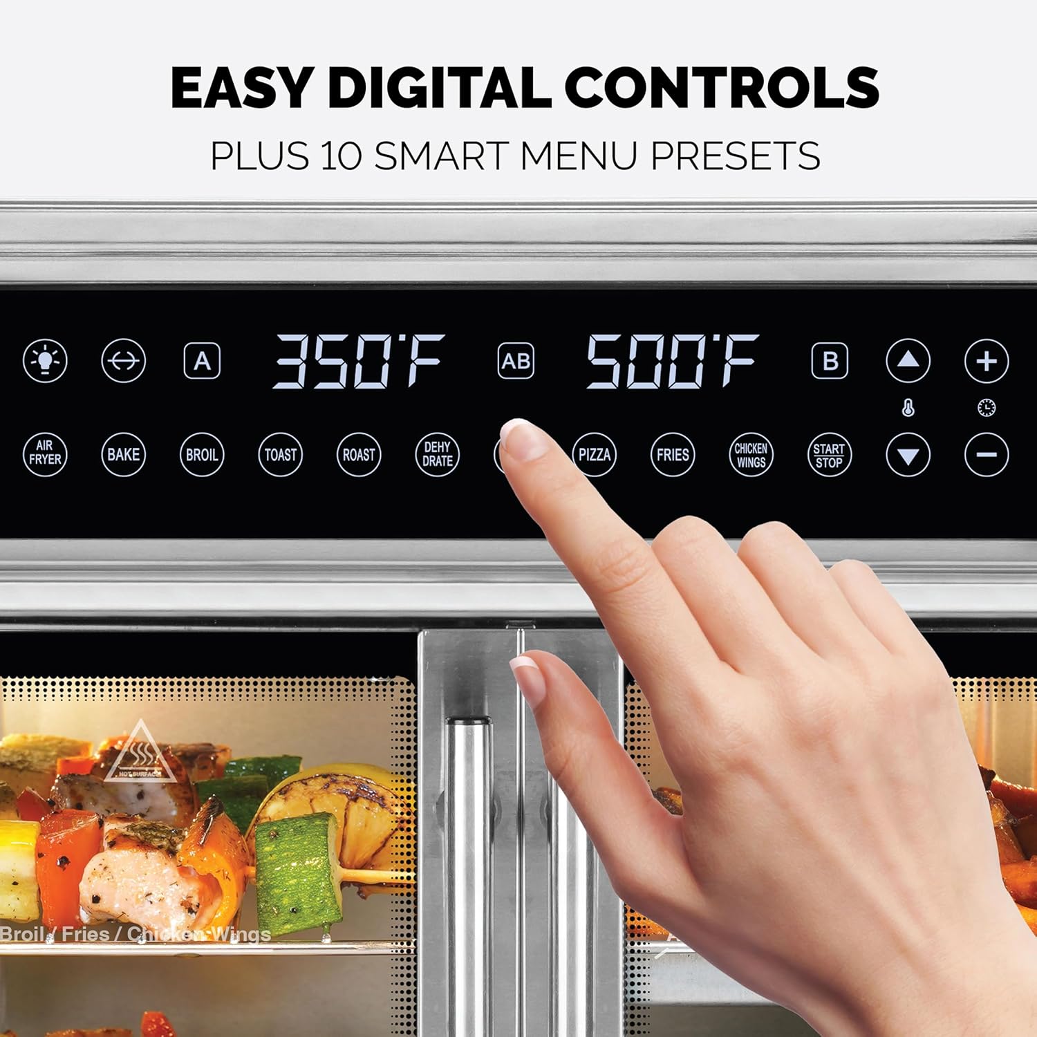 Kalorik Air Fryer Oven MAXX Series 26-Quart Flex Trio with Digital Controls Easy-View Door and 14 Cooking Presets, Converts into Dual 13 Quart Air Fryers, 1700-Watts, Stainless Steel