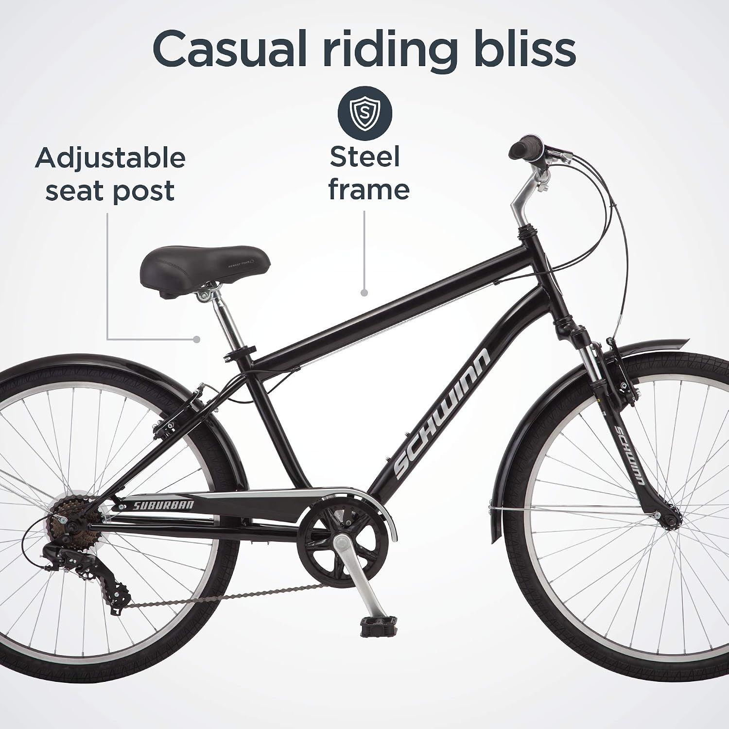 Schwinn Suburban Adult Comfort Bike, Men and Women, 26-Inch Wheels, 7 Speed Drivetrain, 16 or 17-Inch Aluminum Frame, Alloy Linear Hand Brakes