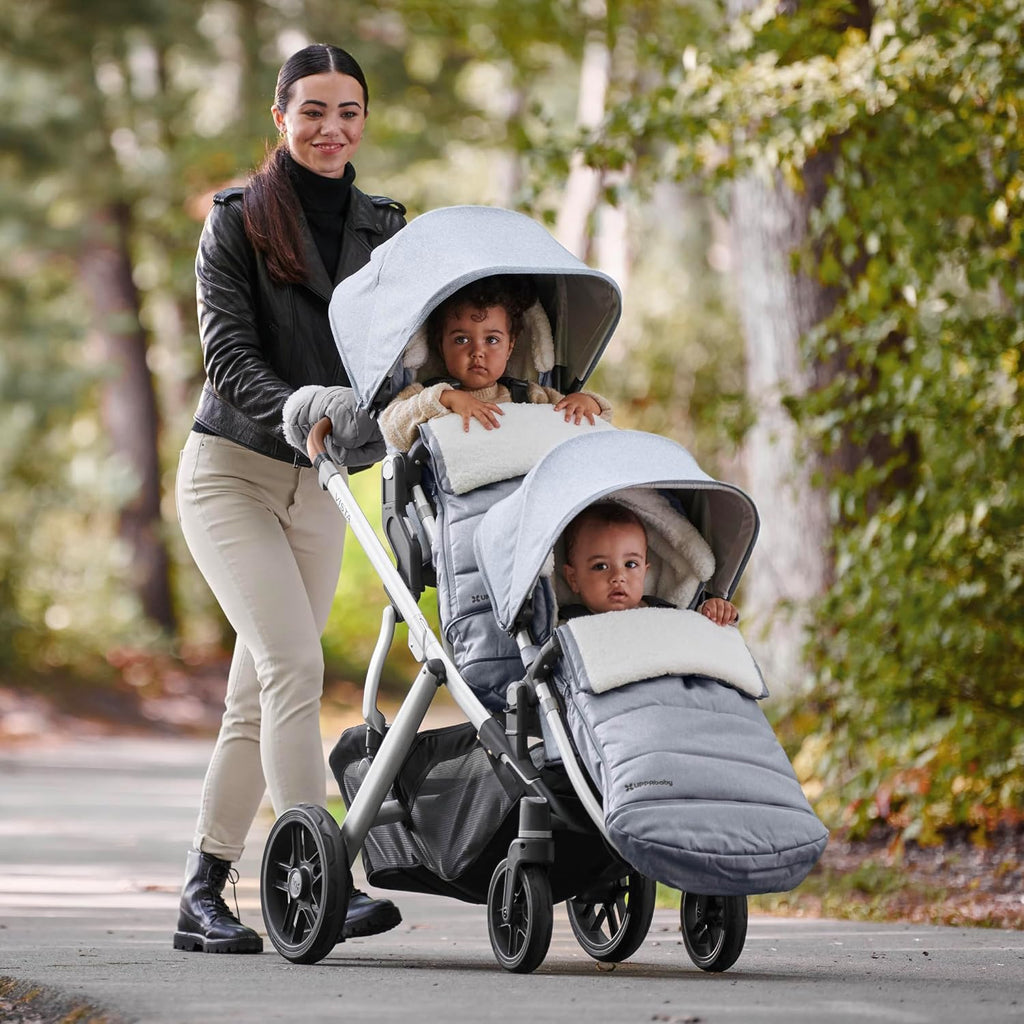 UPPAbaby CozyGanoosh Footmuff - Easily Attaches to UPPAbaby Strollers + RumbleSeat - Ultra-Plush, Weather-Proof - Winter Stroller Cover - Callum (Stone Blue)