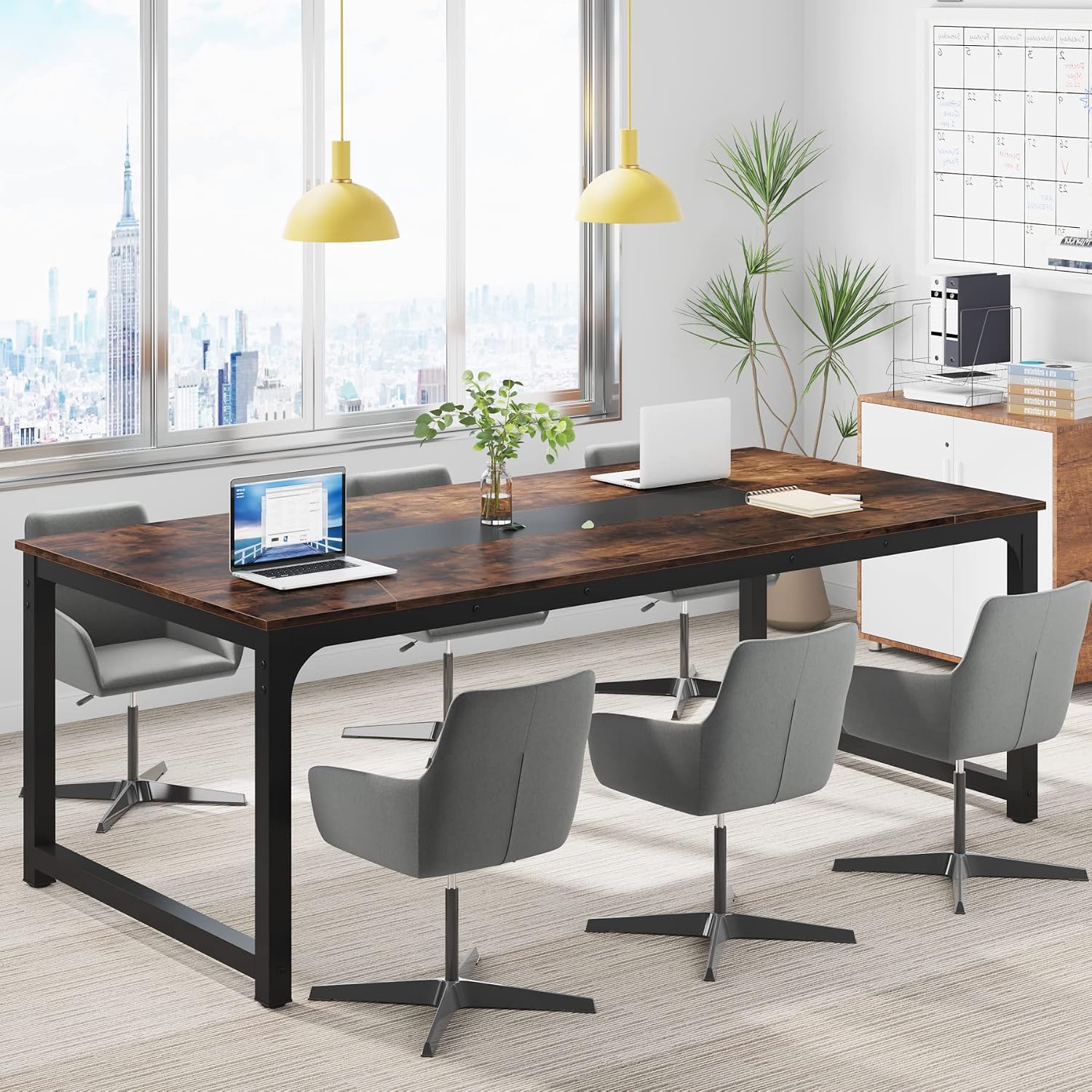 Tribesigns Modern Computer Desk, 78.7 x 39.4 inch X Large Executive Office Desk Computer Table Study Writing Desk Workstation for Home Office,Rustic/Black