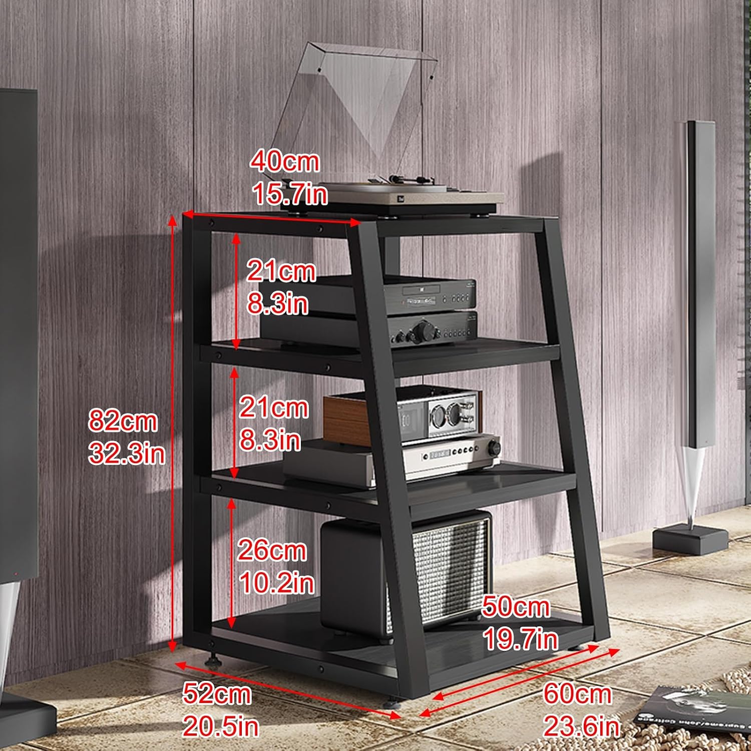 AV Cabinet Audio Rack Media Stand - Stereo Tower for Home/Office/Theater, Fits DVD Players & Audio Equipment, Stylish Red Finish, 82cm/32.3in Height