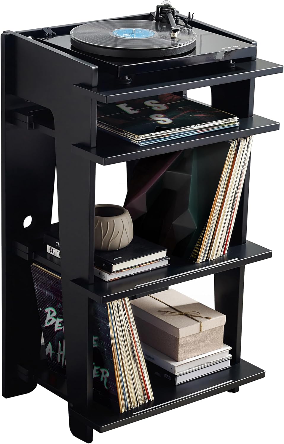 Crosley Furniture Soho Record Player Stand, Media Console with Vinyl Storage, Modern Home Organizer, Black