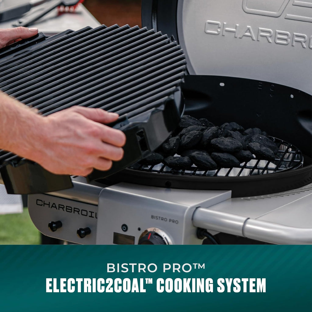 Charbroil 3-in-1 Dual Fuel Outdoor Bistro Pro Electric Grill & Griddle + Charcoal Mode BBQ, Black - 25302145