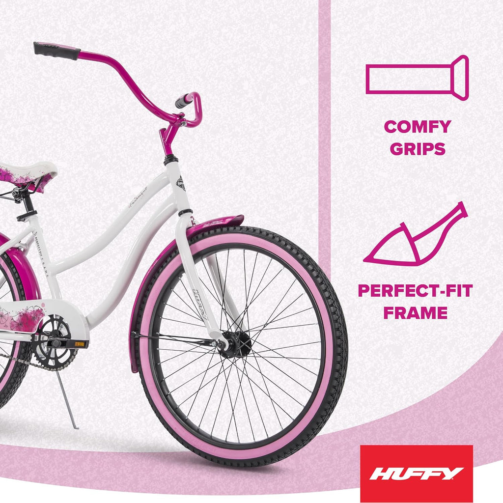 Huffy Cruiser Bike, Fairmont or Woodhaven Model, 20/24/26 Inch Sizes, Perfect for Casual Rides, Ergonomic Design, Rear Rack and Basket on Woodhaven Model, Simple Coaster Brakes, Multiple Color Options