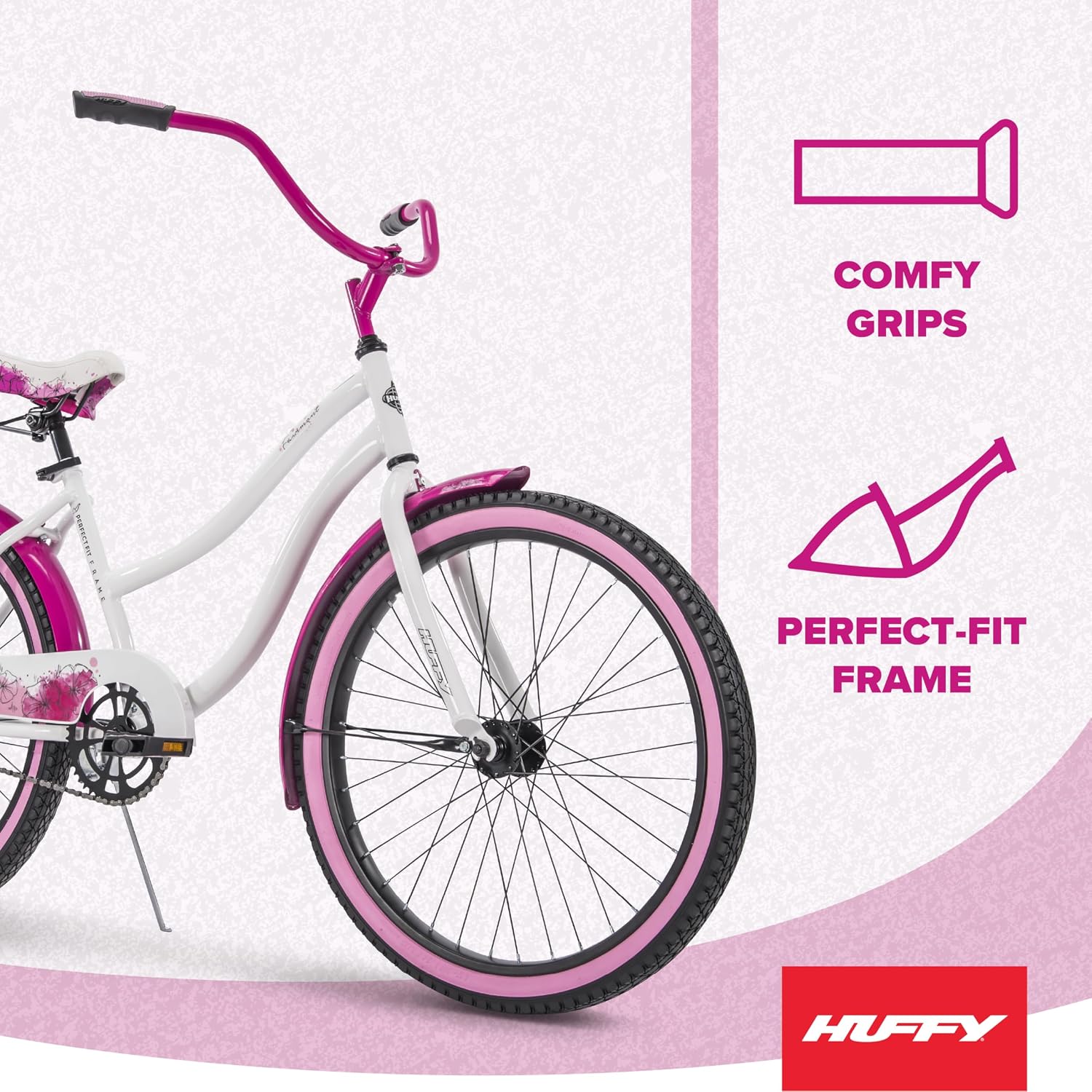 Huffy Cruiser Bike, Fairmont or Woodhaven Model, 20/24/26 Inch Sizes, Perfect for Casual Rides, Ergonomic Design, Rear Rack and Basket on Woodhaven Model, Simple Coaster Brakes, Multiple Color Options