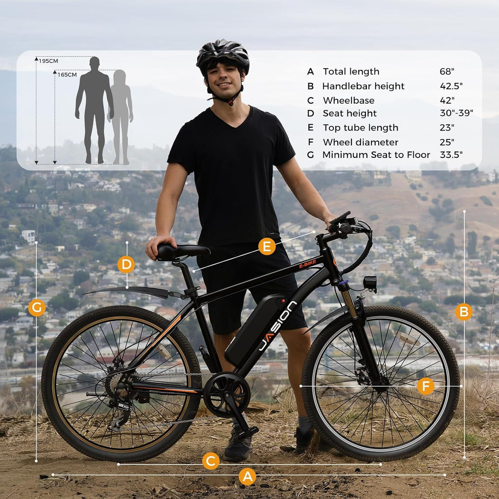 Jasion EB5 Electric Bike for Adults with Peak 1000W Brushless Motor, 40Miles 20MPH Commuting Electric Mountain Bike with 500Wh Removable Battery, 7-Speed, 26' Tires and Front Fork Suspension