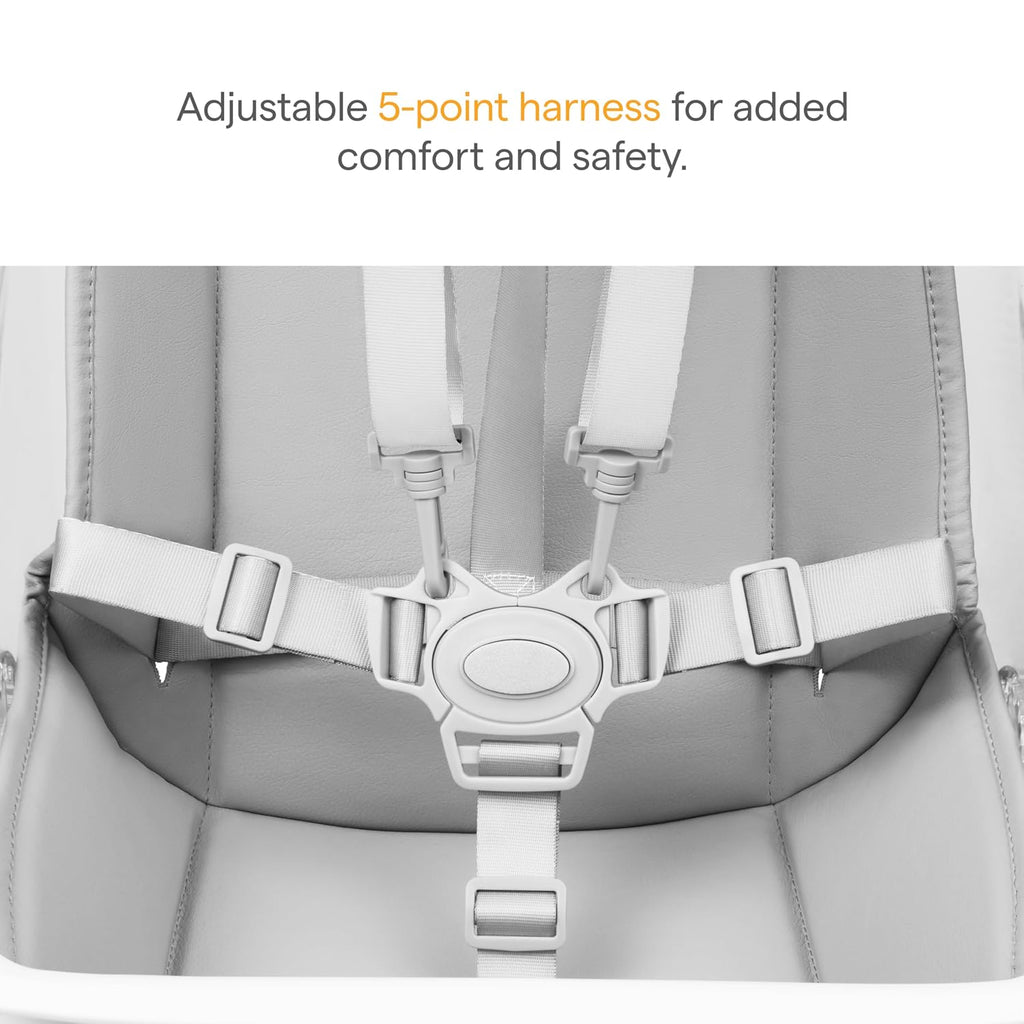 Munchkin® 360° Cloud™ Baby and Toddler High Chair with Clear Seat and 360° Swivel, White and Grey with Wooden Legs