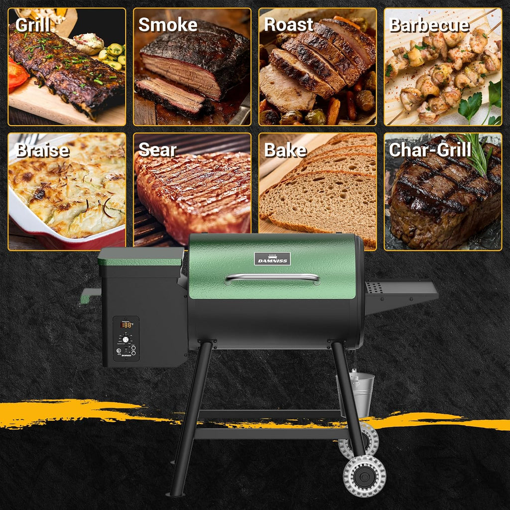 DAMNISS Pellet Smoker Grill Combo, 456 SQ.IN Cooking Area with PID Temperature Control (180-450°F) Electric BBQ Meat Grills & Smokers, Patio Backyard for Roast Outdoor