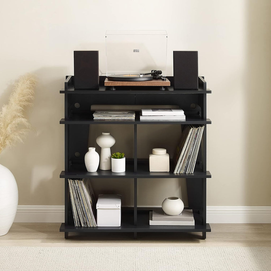 Crosley Furniture Soho Media Console, Record Player Stand with Vinyl Storage, Modern Home Organizer, Black