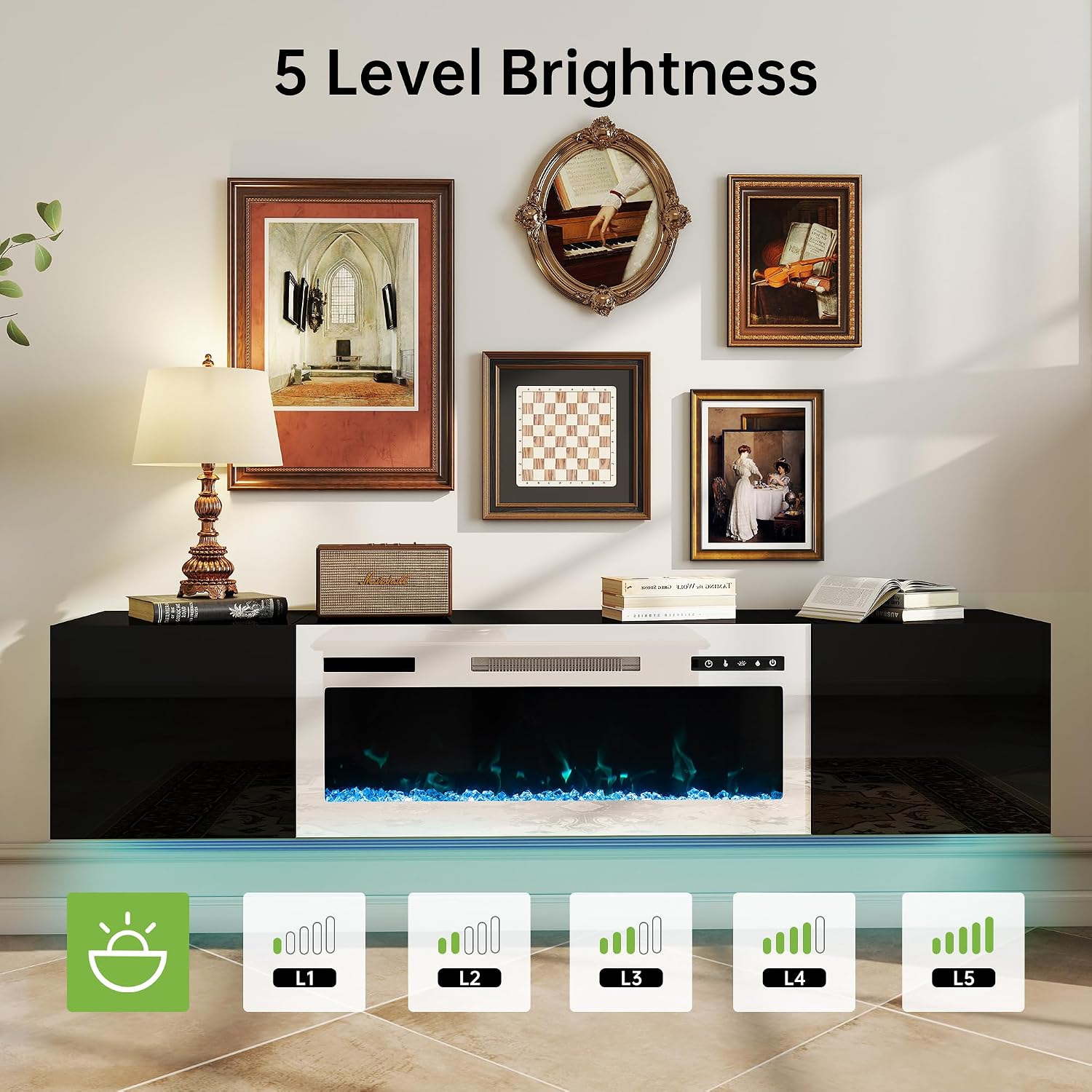 Real Relax 70' Floating TV Stand with 36' Electric Fireplace, Wall Mounted Entertainment Center with Storage, Remote Control, Modern LED Lights Fireplace TV Console for TVs Up to 80', Black/White