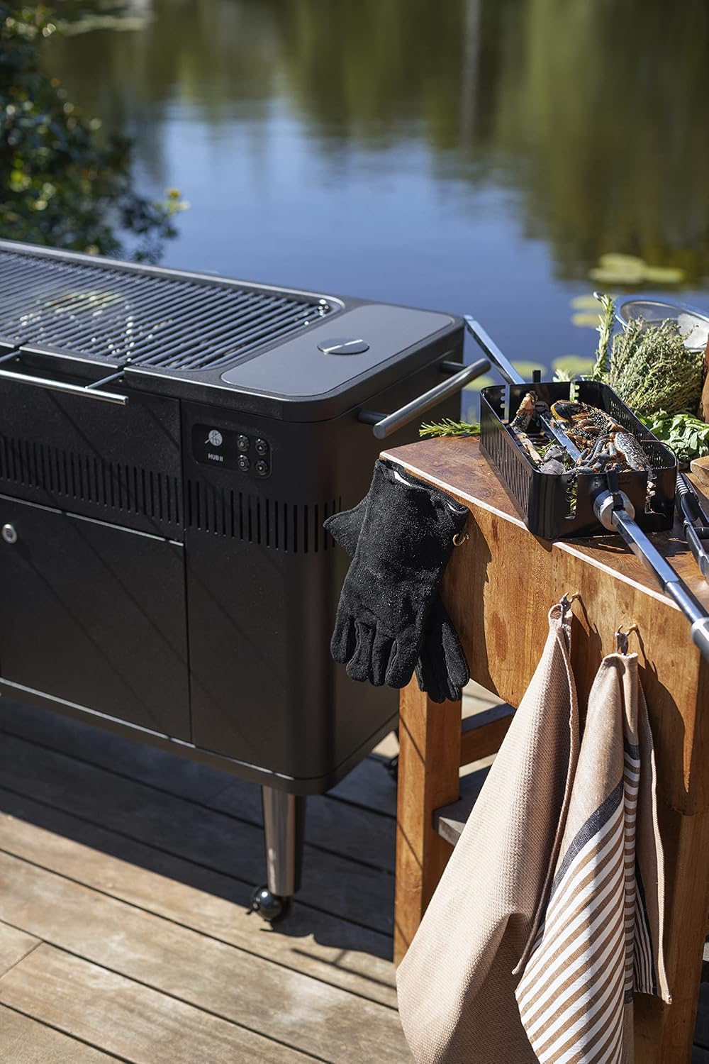 Everdure HUB II 54-Inch Charcoal Grill with Patented Built-in Rotisserie System & Quick Electric Ignition, Outdoor BBQ Grill, Electric Starter, Adjustable Height, Easy Clean-Up