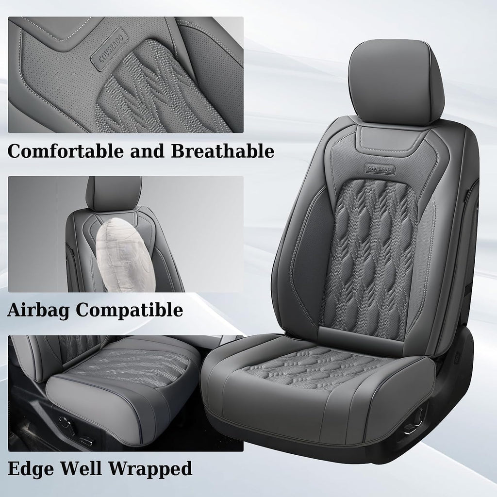 Coverado Car Seat Covers Full Set, Leather Ford F150 Seat Covers Fit for 2015-2026 F150 and 2017-2026 F250 F350 F450 Super Duty Crew Cab XL XLT Lariat King Ranch Platinum (Gray)