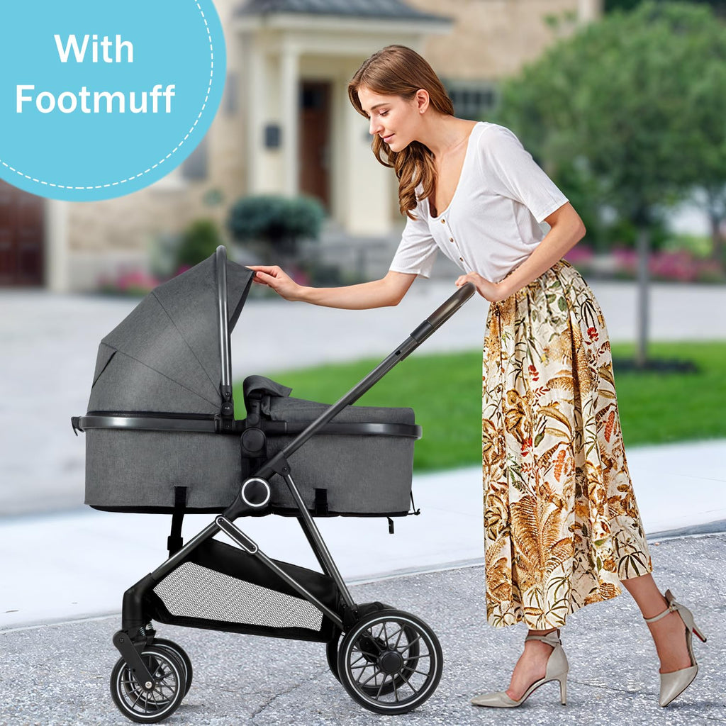 ANNA QUEEN 2 in 1 Baby Stroller,Folding High Landscape Infant Stroller,Reversible Pram, Convertible Pushchair for Infants and Newborns 0-36 Months