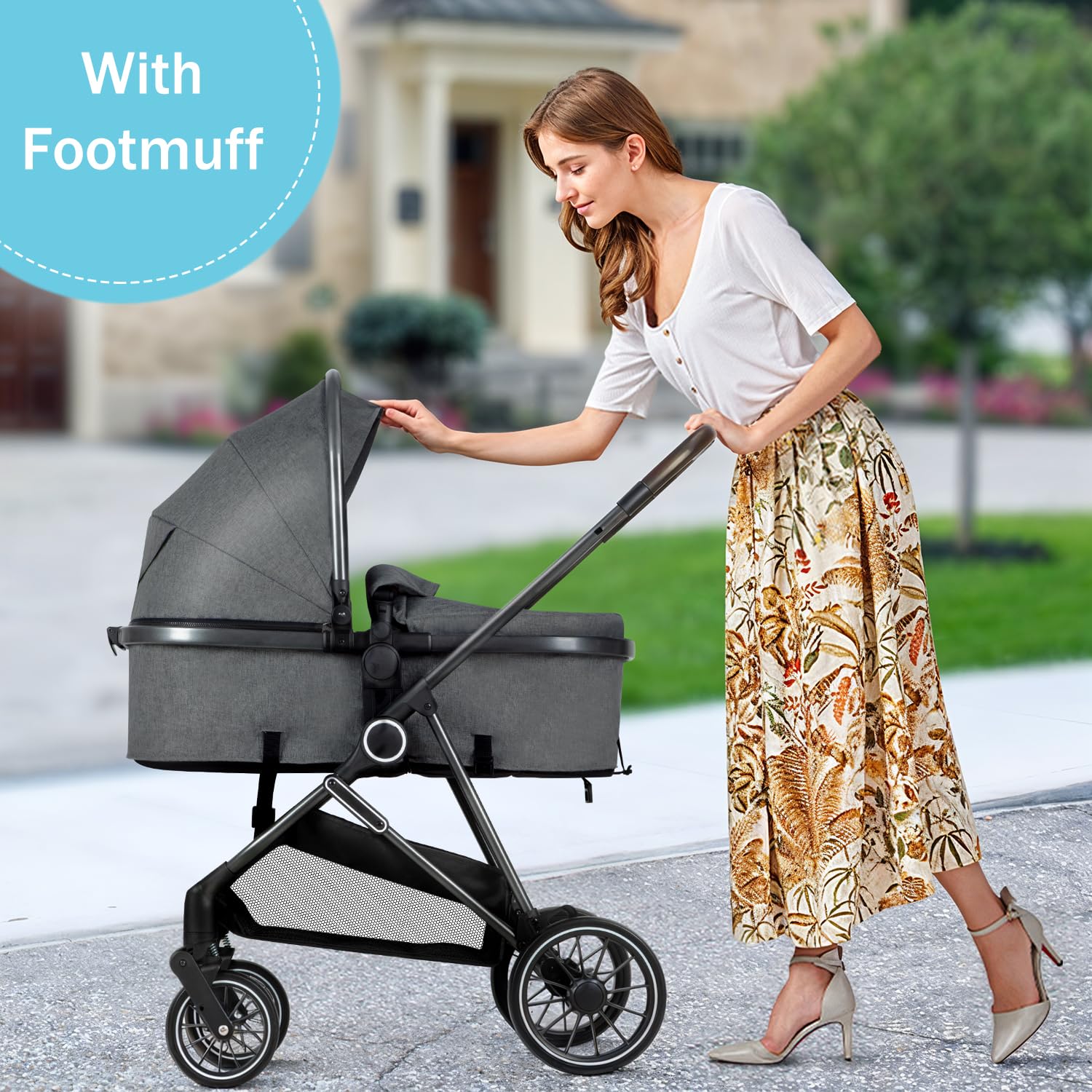ANNA QUEEN 2 in 1 Baby Stroller,Folding High Landscape Infant Stroller,Reversible Pram, Convertible Pushchair for Infants and Newborns 0-36 Months