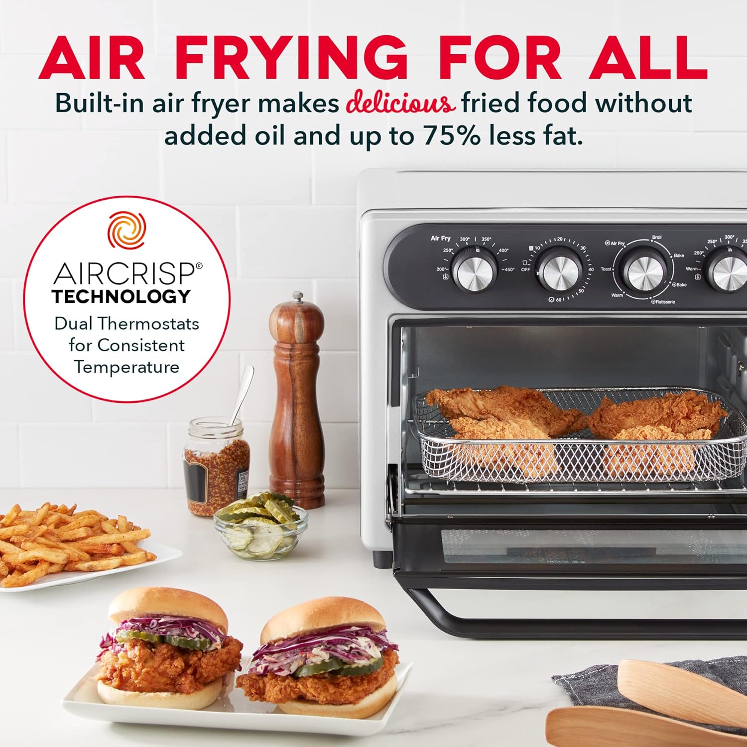 Dash Chef Series Air Fryer Oven - Convection Toaster Cooker & Electric Fry Oven - Has AirCrisp® Technology & Versatile Cooking Functions - 7-in-1 Convection - Stainless Steel