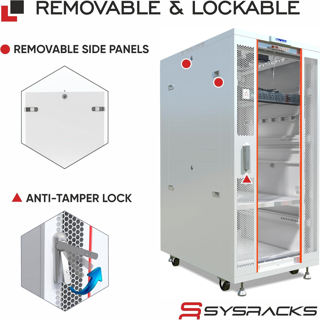 32U Server Rack Cabinet – 19' Network Rack Enclosure, 35' Deep Floor Standing Data Rack with Locking Glass Door, Cooling Fans, PDU & Shelf for Servers, Switches and Patch Panels