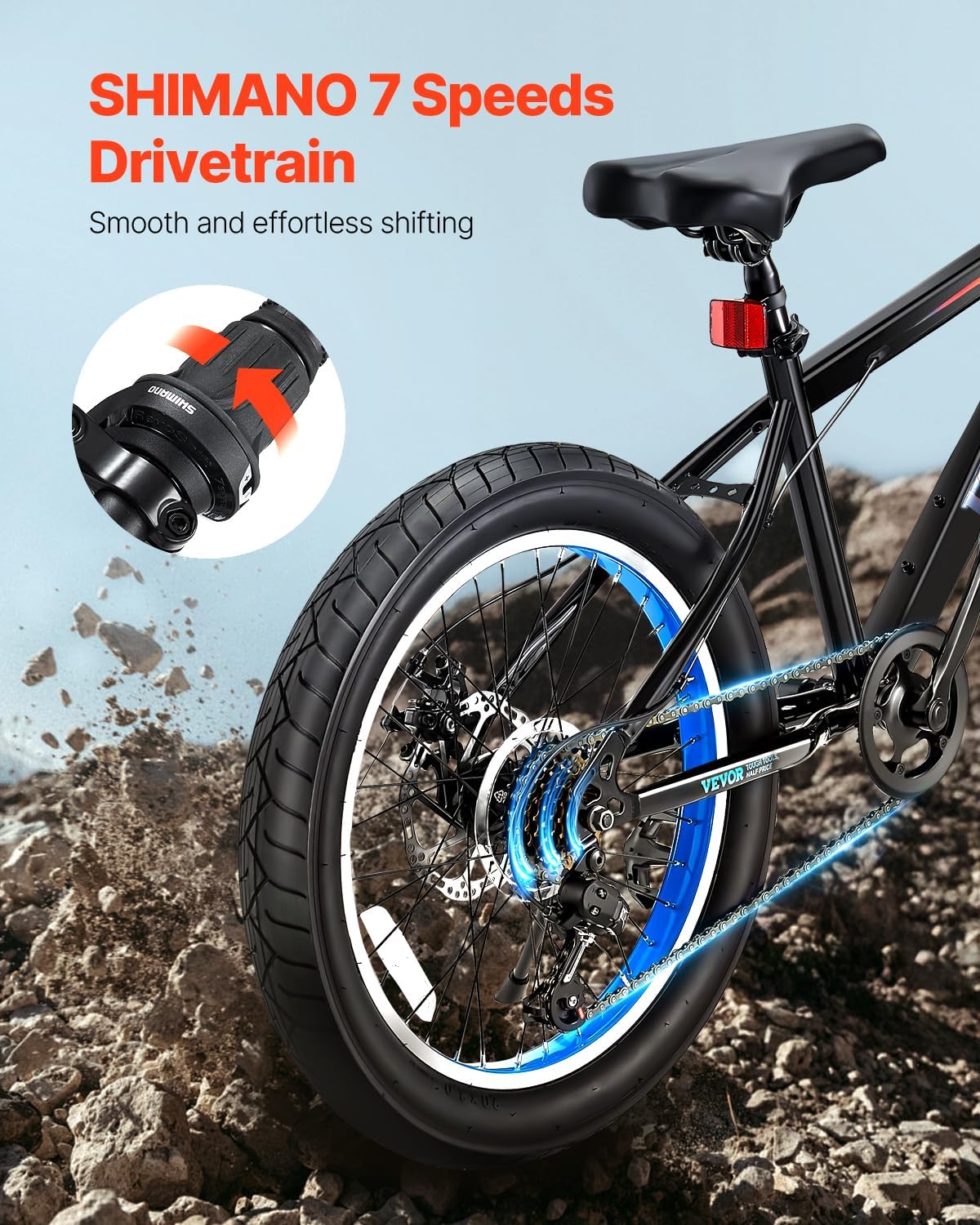VEVOR Mountain Bike for Men/Women, 20'/26'/29' Sizes, 7/21/24 Speed Twist Shifting, Front or Dual Suspension, Dual Disc Brakes, Comfort Saddle, Sleek Colors