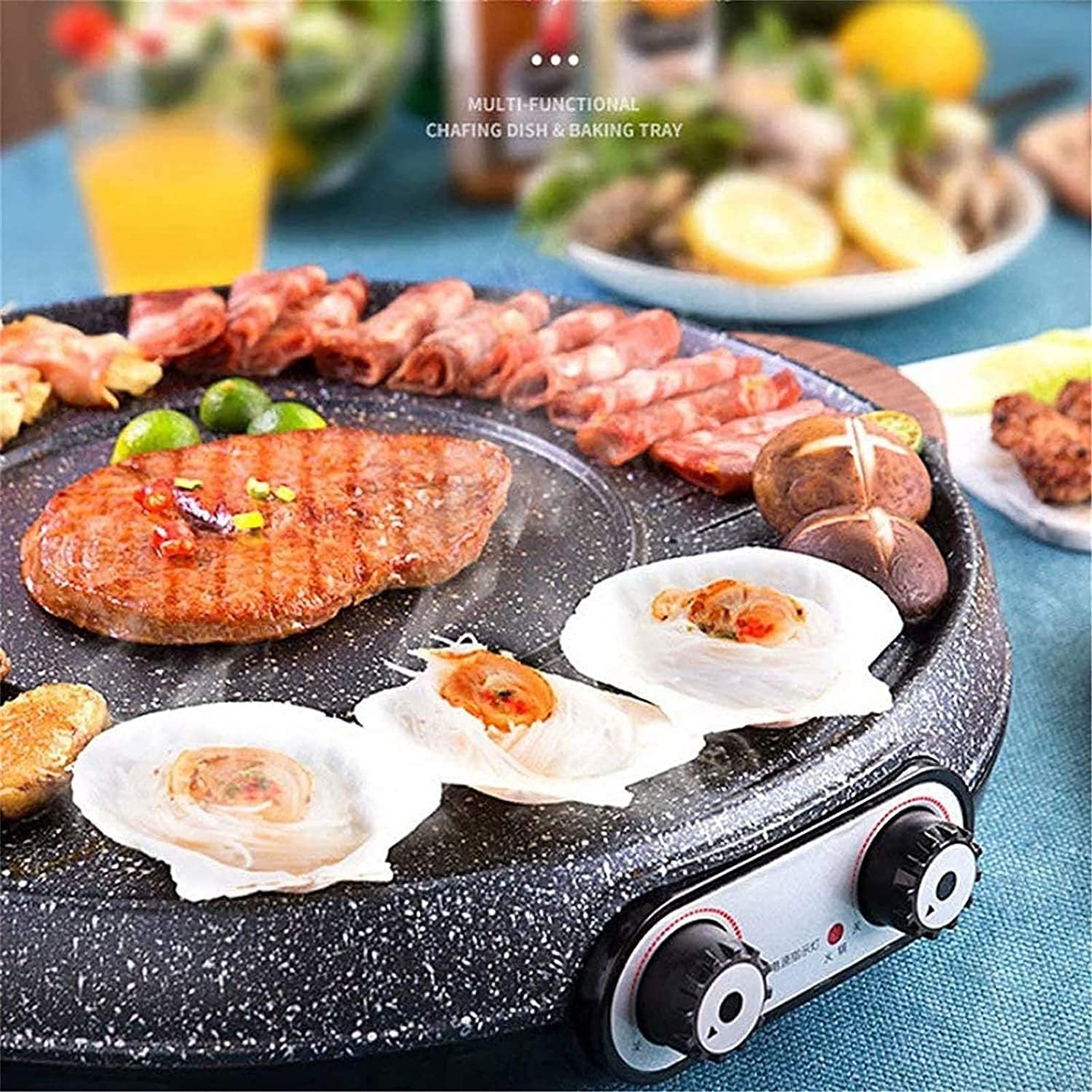 Korean BBQ Grill Electric Grill Indoor Multifunctional Hot Pot Teppanyaki Intelligent Temperature Control Grill & Shabu Shabu Pot with Divider for Family Gatherings,2100W,