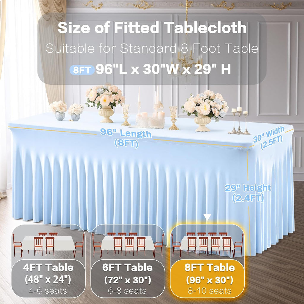 Shillance Baby Blue Spandex Table Covers 8ft, 6 Packs Fitted Table Covers for 6 Foot Tables Stretch Spandex Table Skirts Rectangle Tables for Event, Wedding, Banquet & Parties