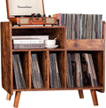 Record Player Stand, Large Record Player Table Cabinet with Open Vinyl Storage and Display Shelf Holds up to 250 Albums, Mid Century Wood Turntable for Living Room, Bedroom (Brown)
