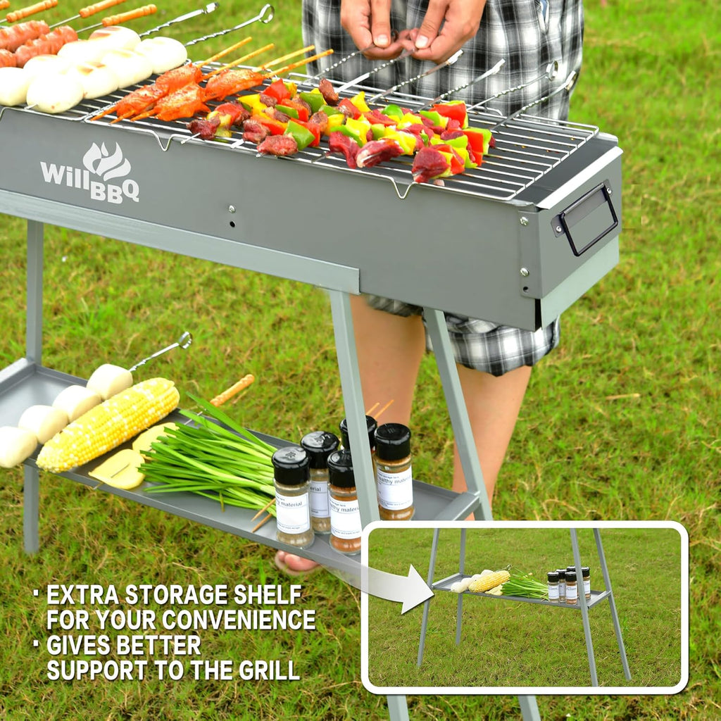 WILLBBQ Charcoal Grill Tailgate Parties, Patio, Beach Barbecues, Backyard Gatherings,Alloy Steel BBQ Barbecue Outdoor Grilling with Durable Support Frame and Dual Adjustable Vents (31.6x10.3x5.1 inch)